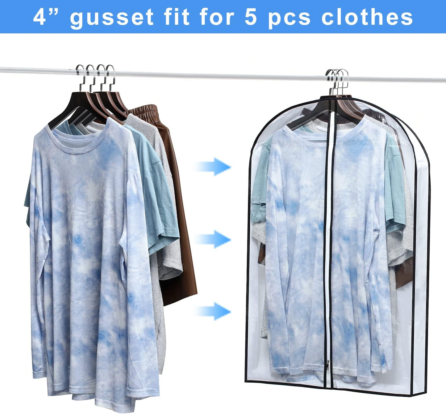 Hanging Clothes Storage with 4" Gusseted Garment Covers (Set of 6) - Clear Suit, Sweater, Shirt, Jacket Protectors for Closet - 24"x 32"x 4" / 6 Pack