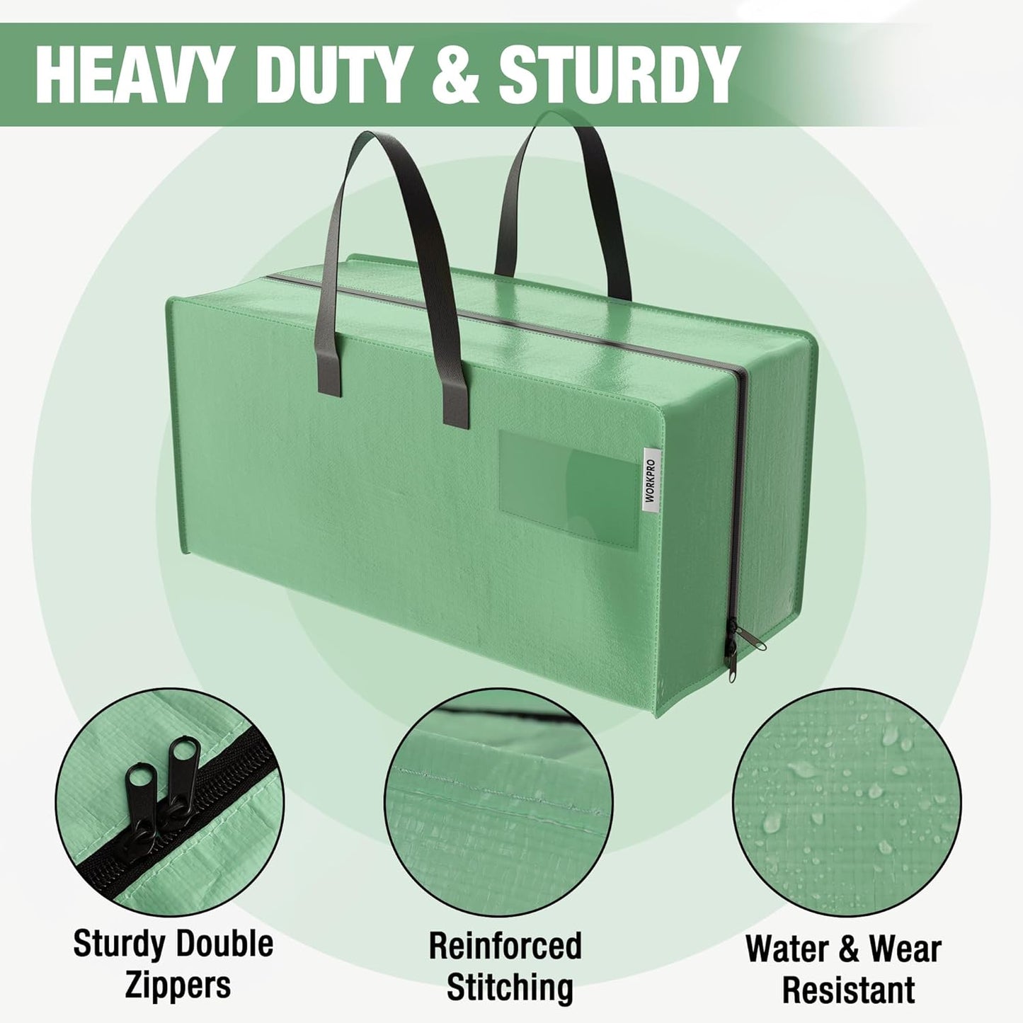 WORKPRO 6 Pack Extra Large Moving Bags with Zippers & Carrying Handles Backpack Straps, Heavy-Duty Storage Tote for Space Saving & Storage, Alternative to Moving Box (Green)