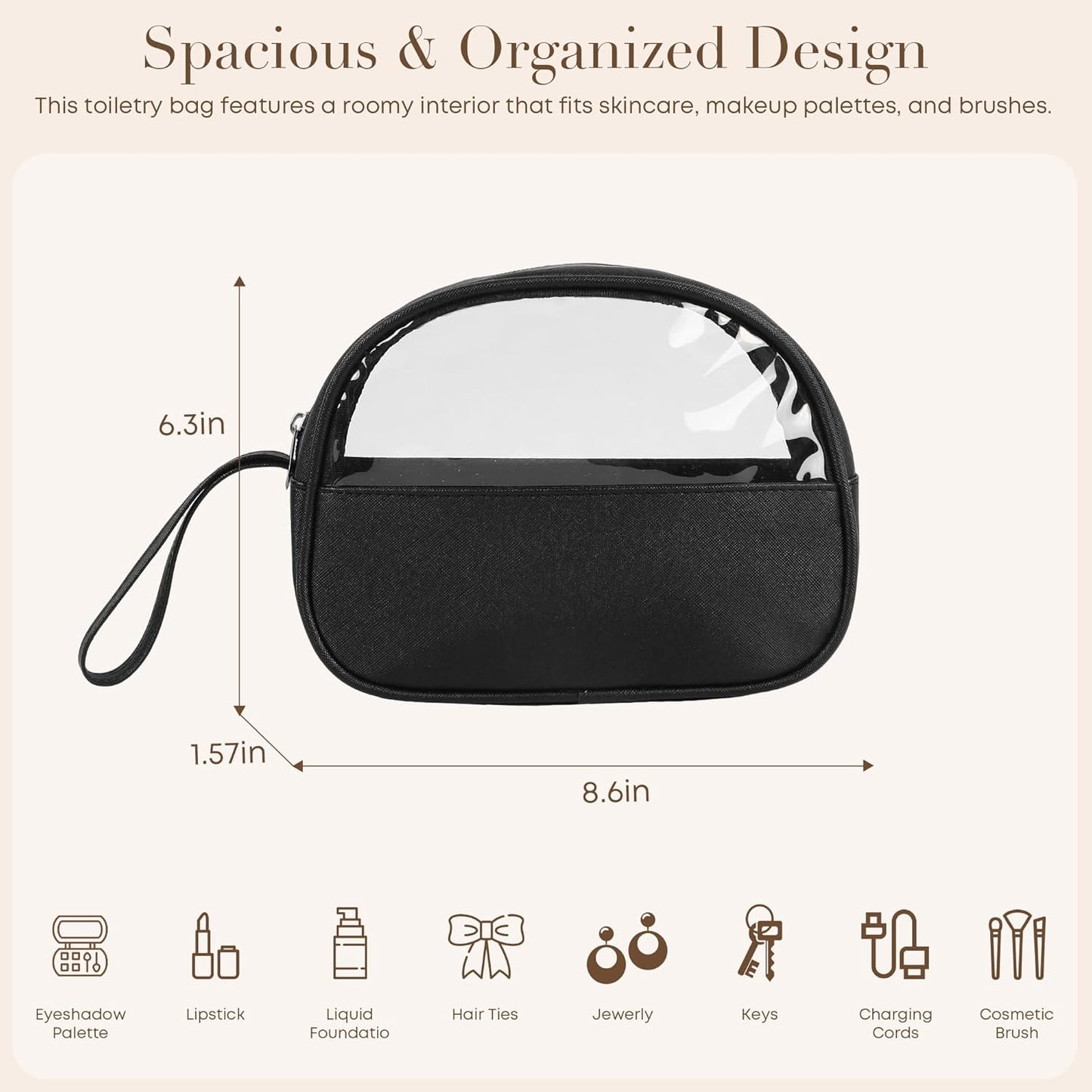 Clear Toiletry Bag, Travel Makeup Bag, Small Transparent Cosmetic Bag with Zipper，Organize Cosmetics & Skincare Essentials (Small)