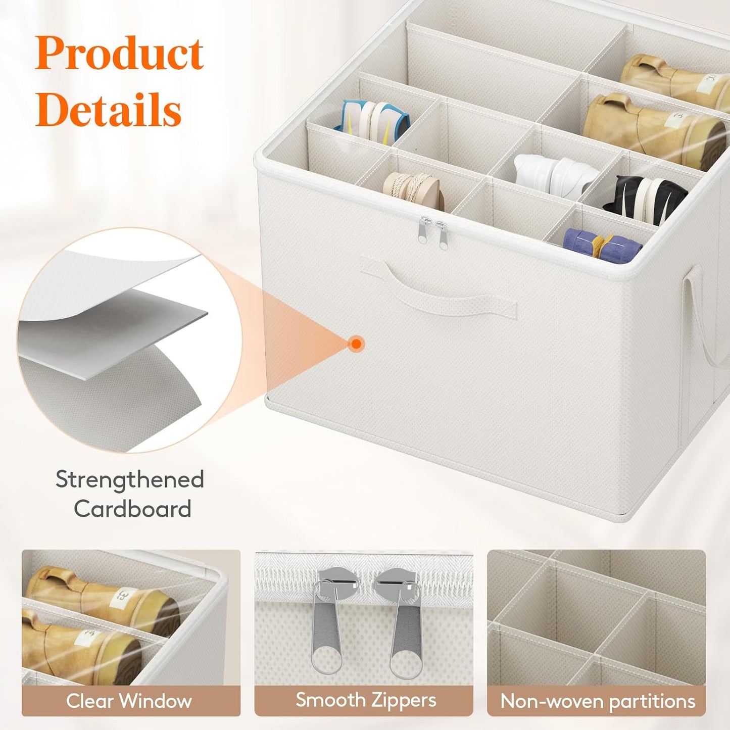 Lifewit Shoe Storage Organizer for Closet, Fits 12-16 Pairs, Large Shoe Box Storage Containers with Clear Cover and Reinforced Handles, Foldable Storage Bins Fits for Boots Heels Sneakers White