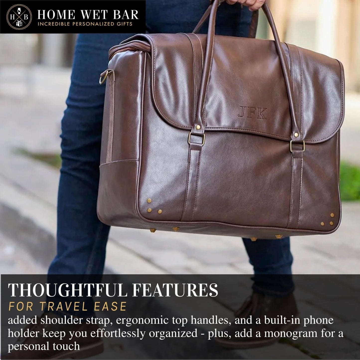 Graham Whiskey Bottle Carrier and Weekender Travel Bag | Customizable Waterproof and Insulated Interior | Vegan Leather | Perfect for Tastings, Parties & Getaway