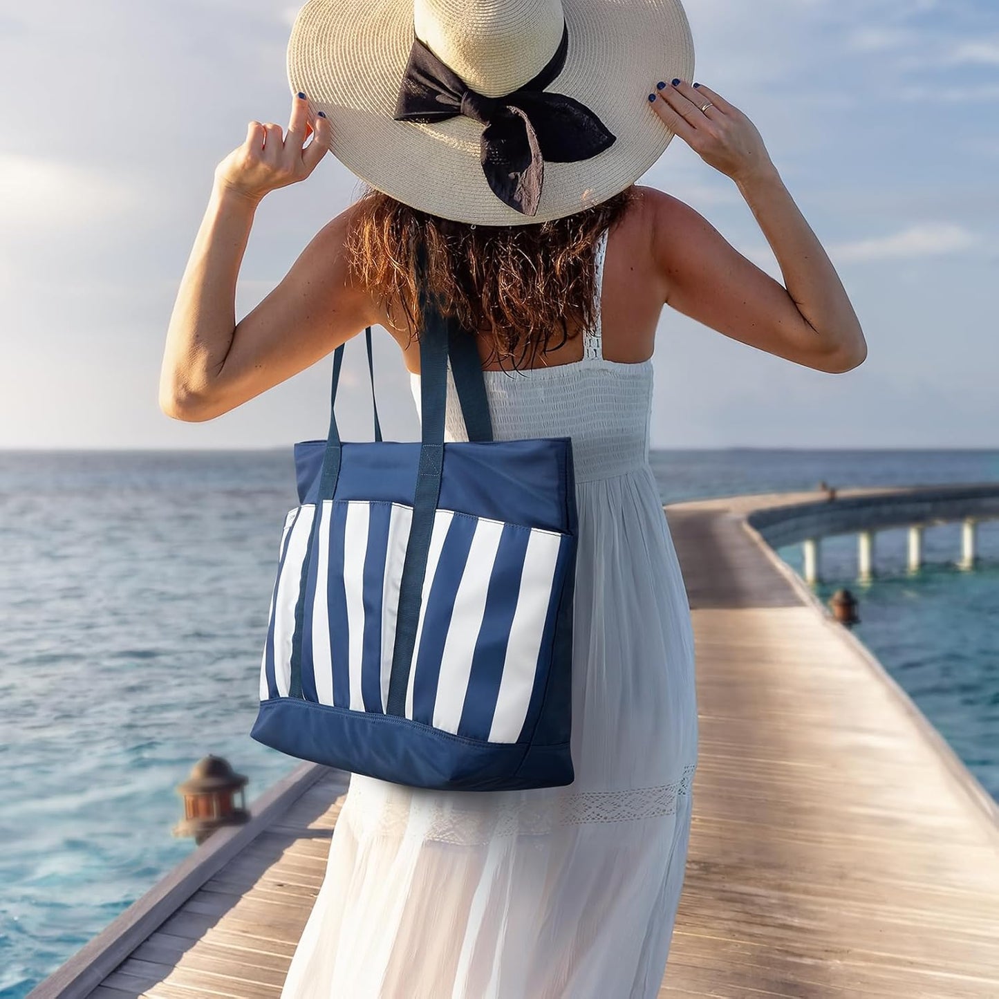 G4Free Beach Bag,Waterproof Beach Tote Pool Bags for Women,Compatible with Stanley Cup,Foldablefor Weekender Travel