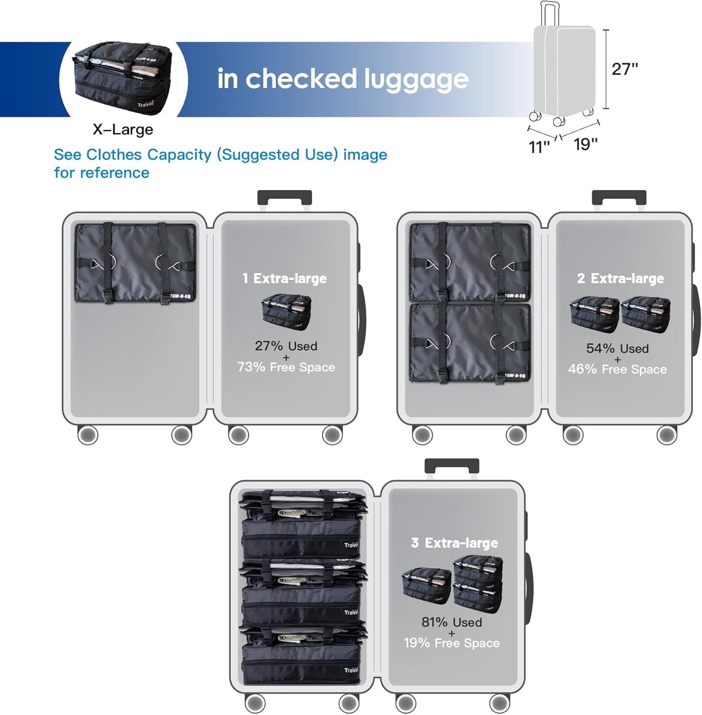 Grand Fusion Stow-N-Go Travel Luggage Organizer – Portable Hanging Travel Shelves, Carry-On Closet Organizer, Hanging Packing Cubes, Collapsible Carry-On Organizer for Cruises & Hotels. Black - XL