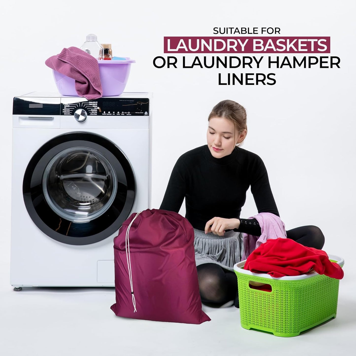 Laundry Bag with Locking Closure Drawstring – Extra Large Heavy Duty 100% Nylon, Large & Foldable Clothes Sack – Lightweight Dirty Laundry Organizer for Travel, Dorm, Gym – L 40" x H 50" (CRANBERRY)