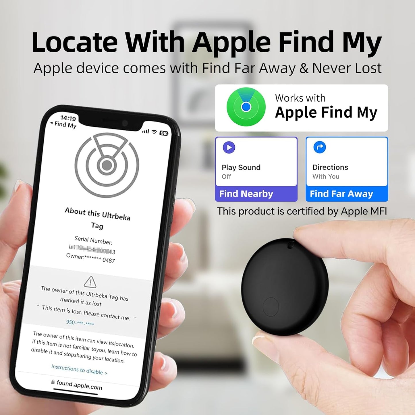 Air Tracker Tags-4 Pack Tracker Tag Work with Apple Find My (iOS 14.6 Above Only) Smart Tag Item Finders for Key, Luggage, Backpack，etc. (Black, 4 Pack)