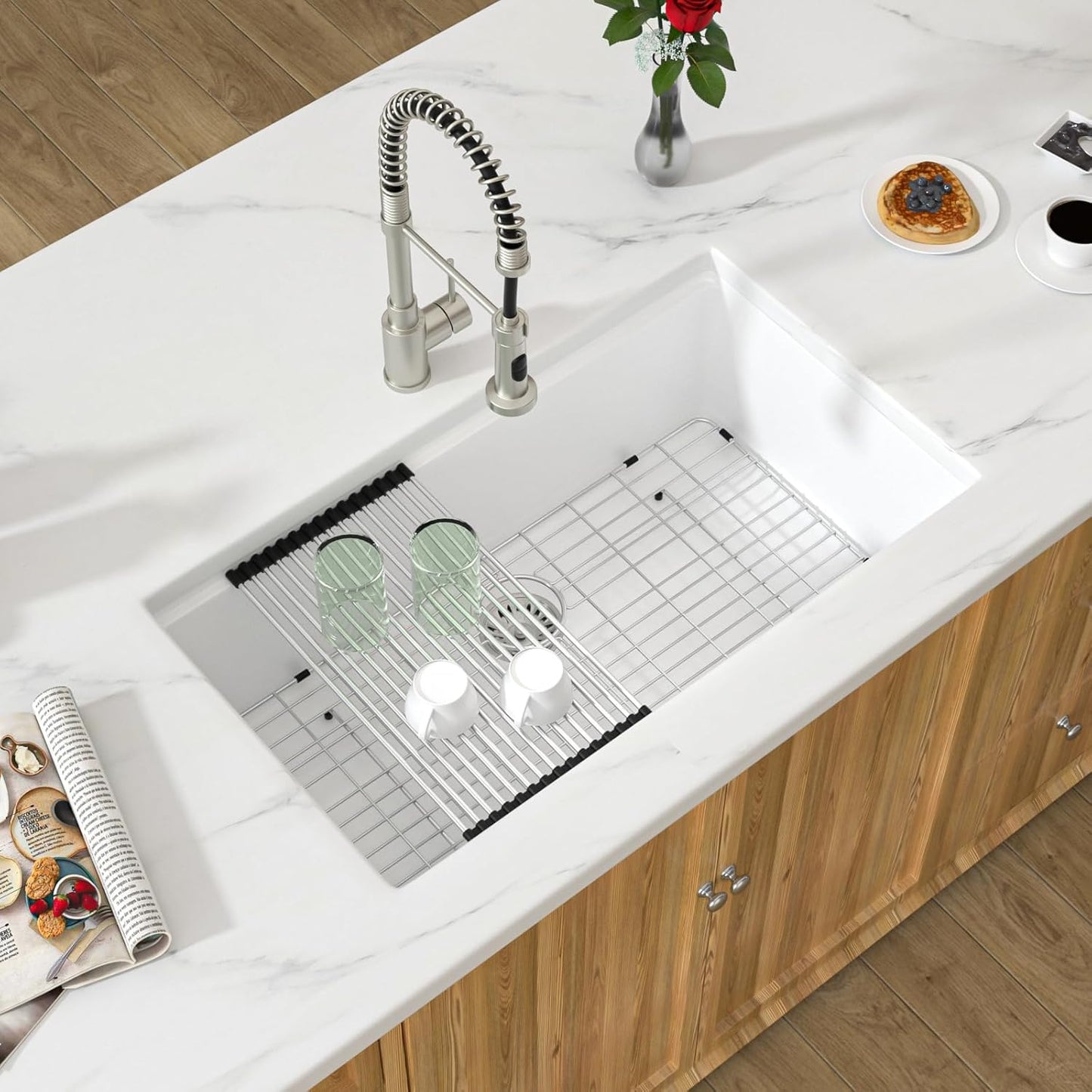 30 White Granite Composite Kitchen Sink - Donsdey 30 Inch White Kitchen Sink Undermount Ledge Workstation Granite Quartz Composite Under Counter Single Bowl Sink Basin