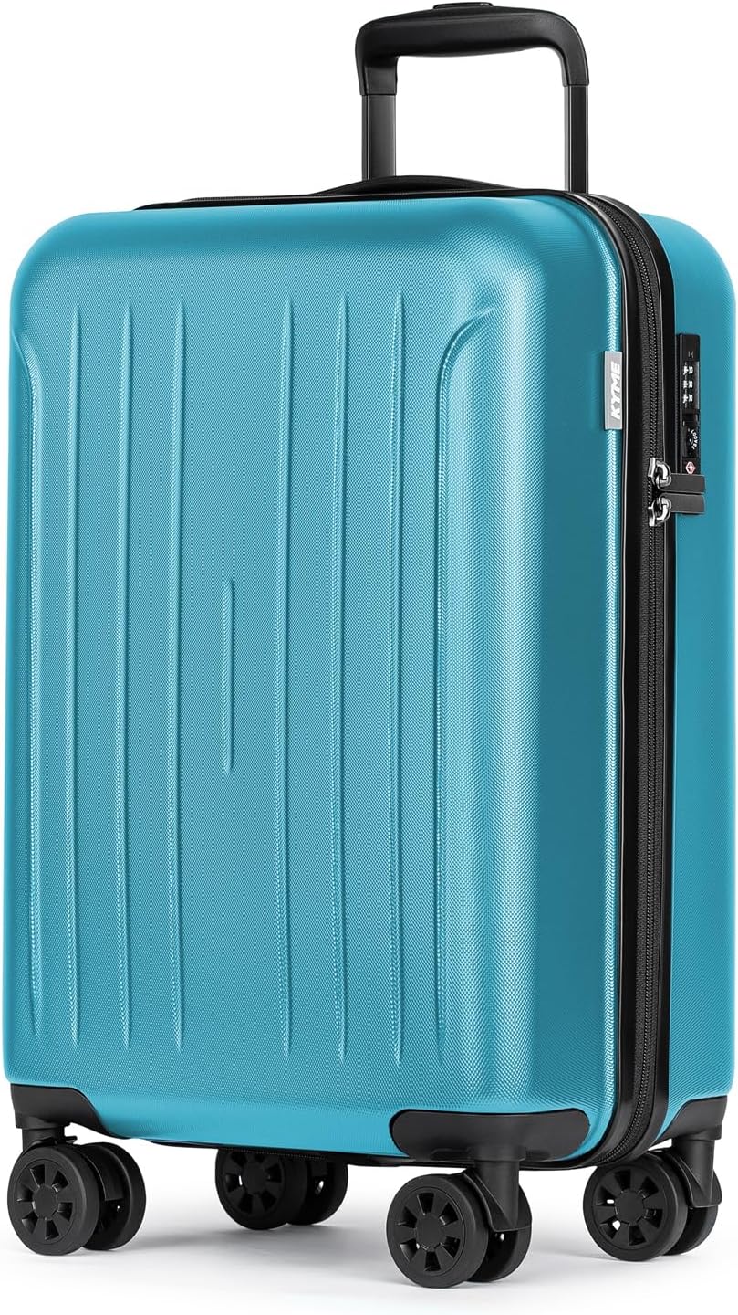 KYME Suitcase Hardshell With Double Spinner Wheels, PC+ABS TSA Lock Travel Luggage (Ocean Blue, 20" Carry On)