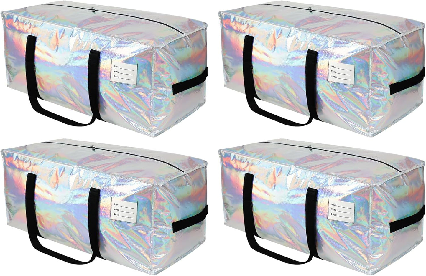 4 Pack Heavy Duty Moving Bags Extra Large Waterproof Foldable Clothing Storage Totes Bags with Zipper,Reinforced Handles,Packing Moving Boxes for Dorm & Seasonal Storage,Iridescent