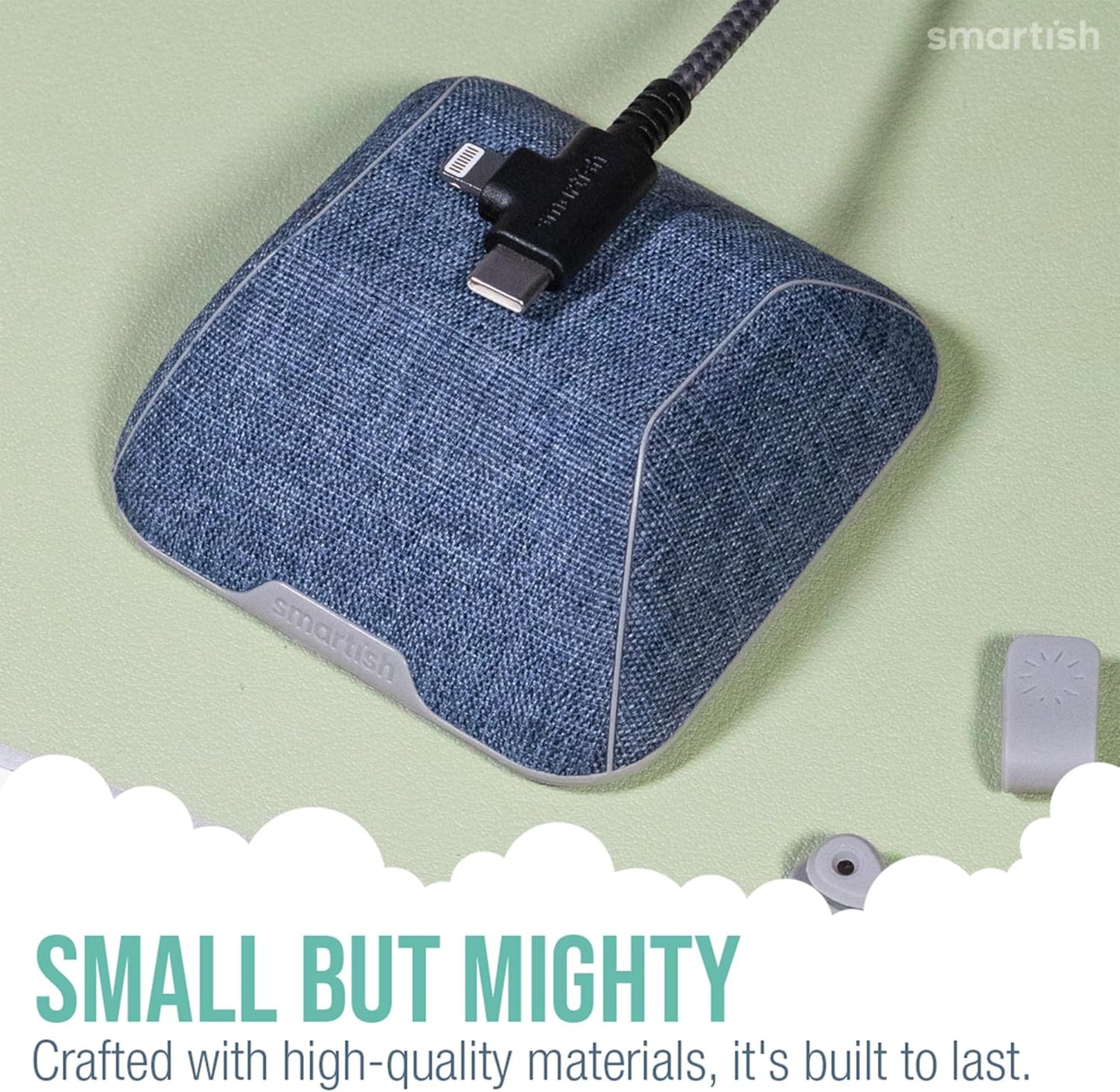 Smartish® Magnetic Cord Holder - Cable Wrangler Organizer with Magnet Clips for Charger Management on Desktop, Nightstand, or Side Table for All Cables, USB-C, Lightning Cables - Blue Jeanie