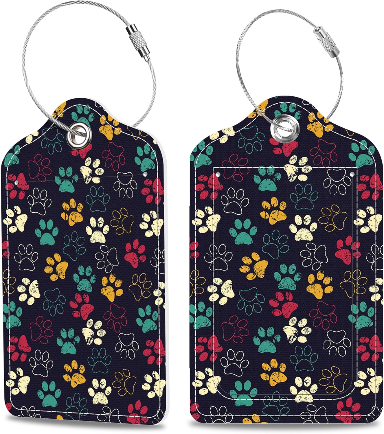 Luggage Tags for Suitcase Cute Cat Dog Paws 2 PCS Leather Travel Cruise Luggage Tag with Stainless Steel Loop Name ID Label Privacy Cover for Women Men Travel Bag Labels Set