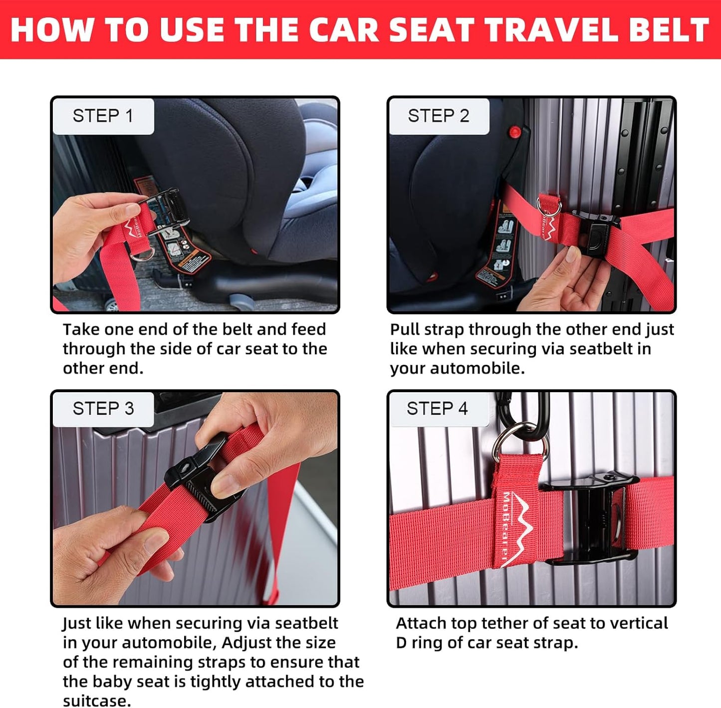 Car Seat Travel Belt to Suitcase,Car Seat Travel Strap to Convert Kid Car Seat and Carry-on Luggage into an Airport Car Seat Stroller,Safe Travel Solution for Transport