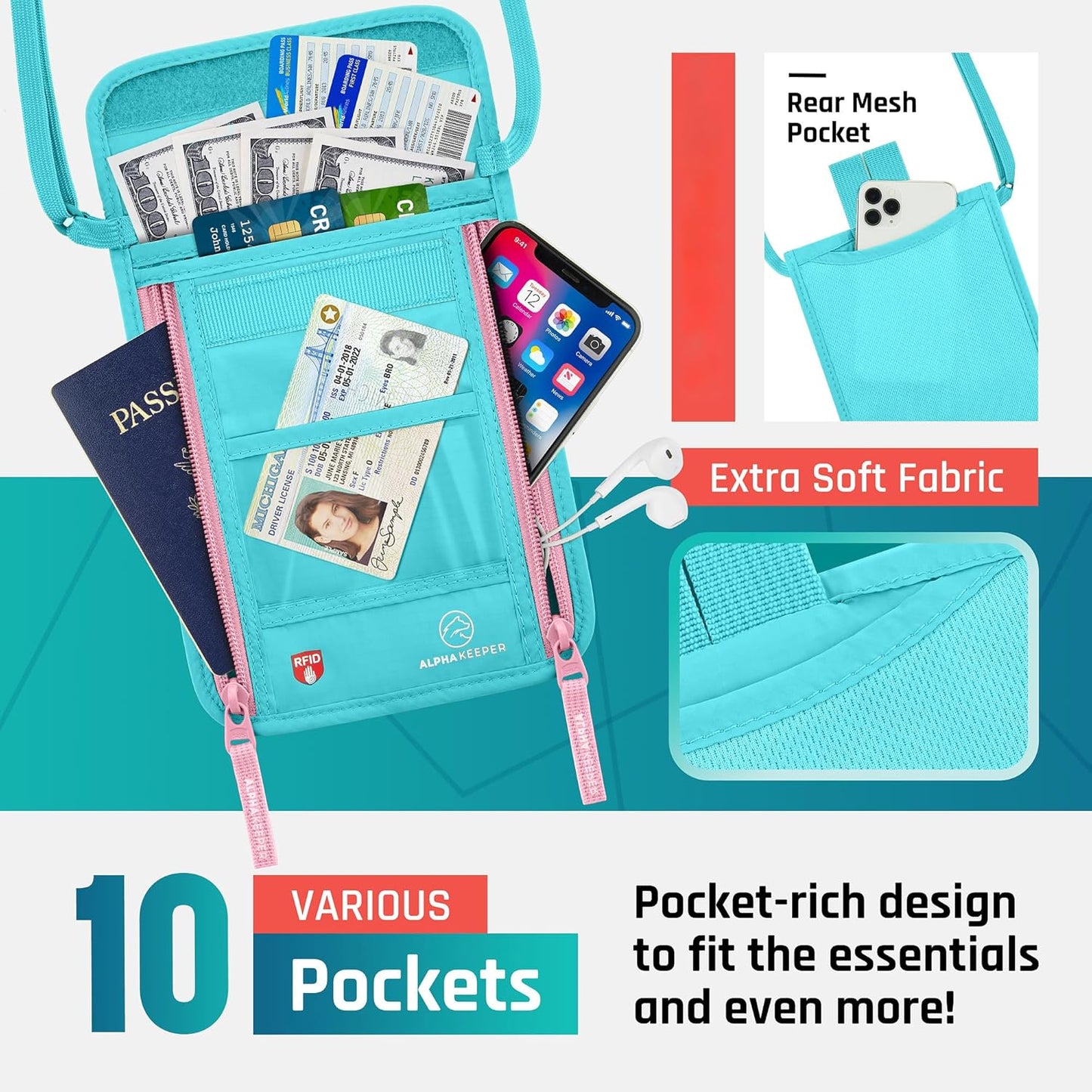 Neck Wallet, Travel Pouch For Passport Holder And Documents, Travel Neck Wallet For Traveling Women