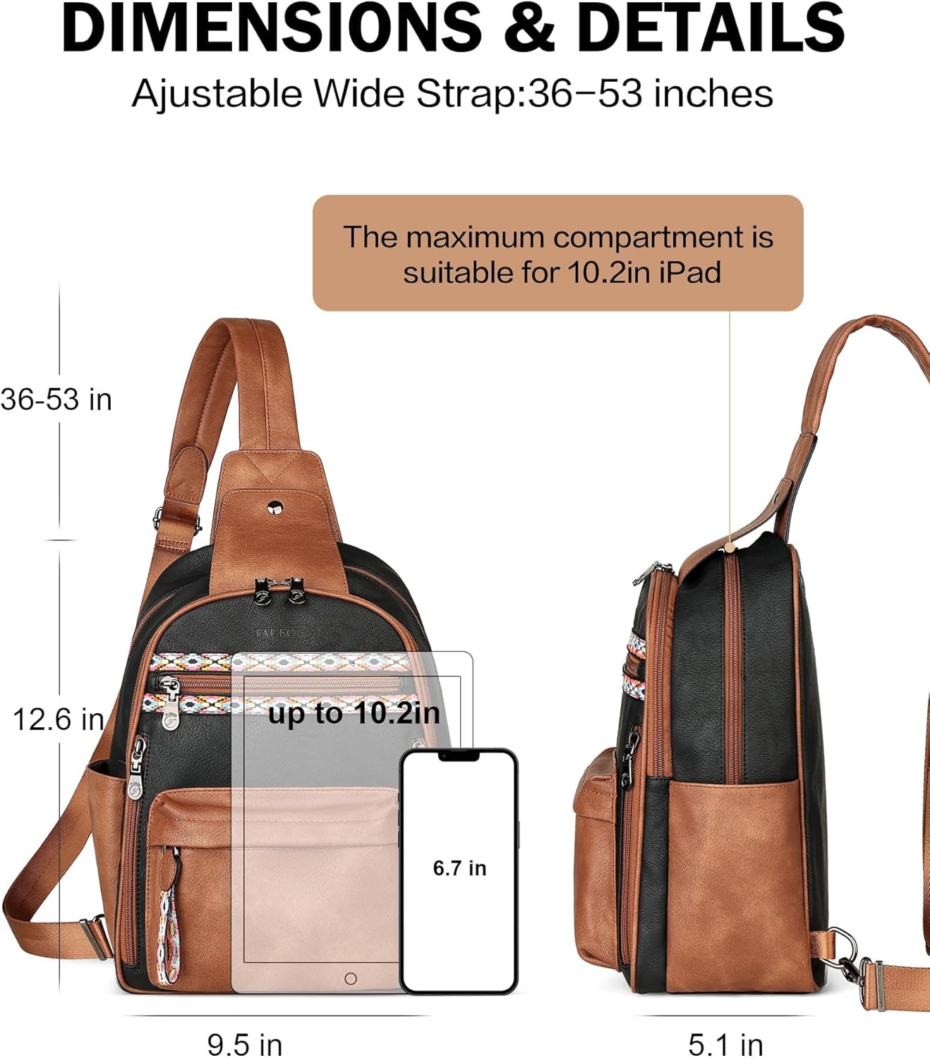 FADEON Large Sling Bag for Women, Leather Crossbody Purse Designer Anti Theft Sling Backpack, RFID Fanny Packs for Travel