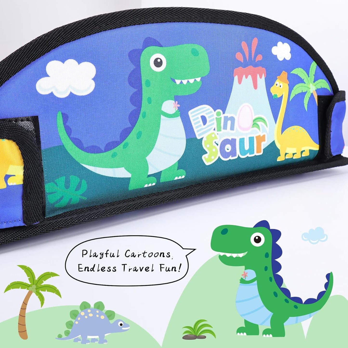 Kids Travel Tray for Airplane - Toddler Car Seat Table Tray, Road Trip Essentials for Boys & Girls, Carseat Lap Desk for Kids Road Trip Activities,Blue Dinosaur