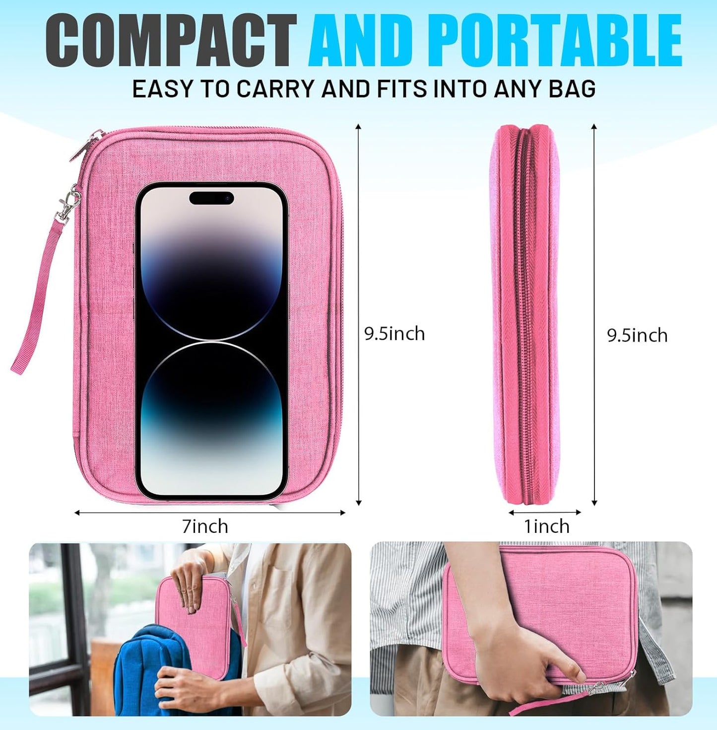 Travel Cable Organizer Bag, Electronics Organizer Tech Pouch with Double Layers for Cords, Chargers, Phone, Earphones, USBs, SD Cards - Travel Essentials Portable Waterproof Tech Pouch
