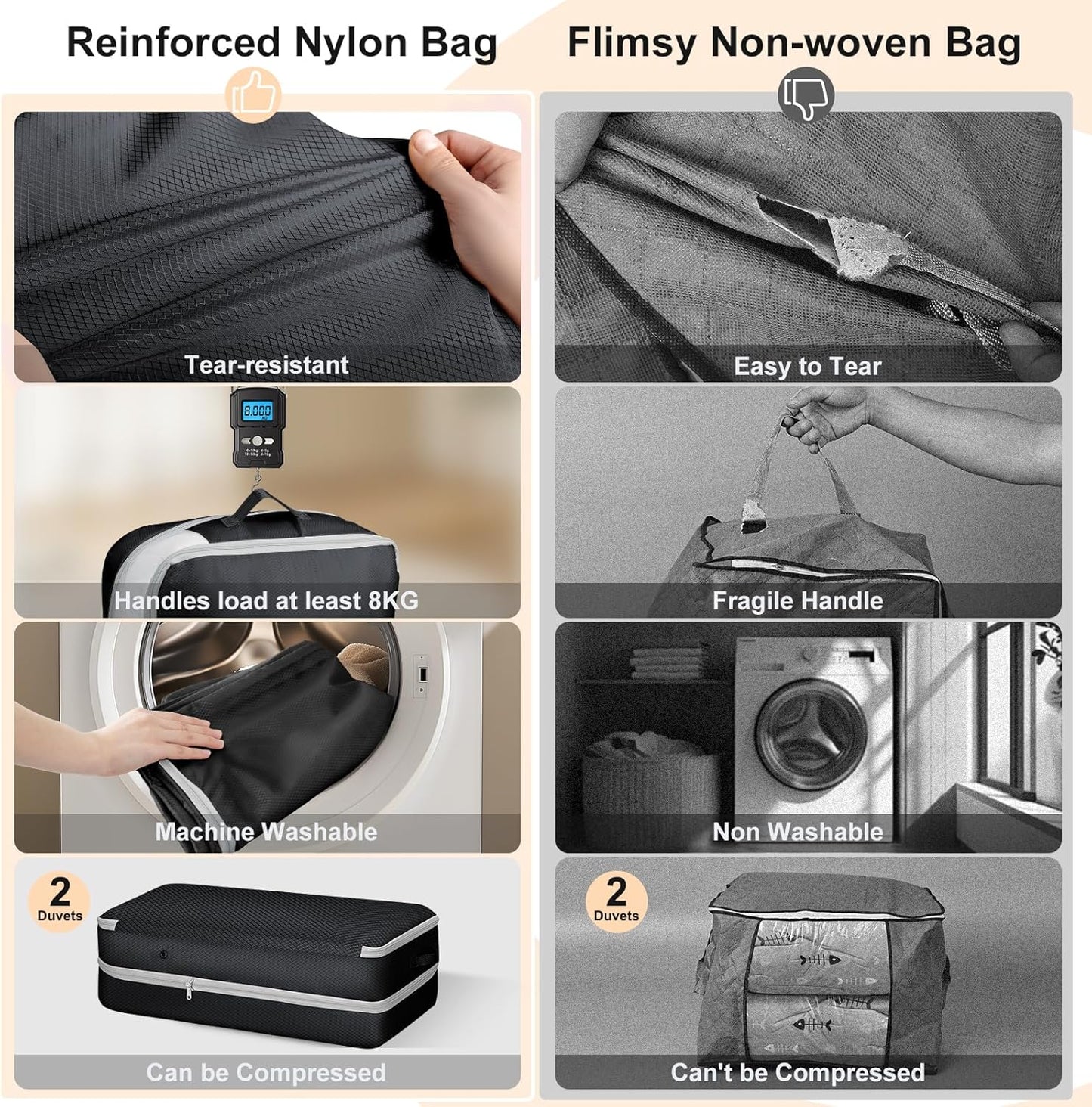 Comforter Storage Bag - Large Capacity Bedding Storage Bags Ultra Space Saving Self Compression Organizer, Washable Compression Bags for Storage Comforter Blanket Duvet Pillow, 2-Pack, Black