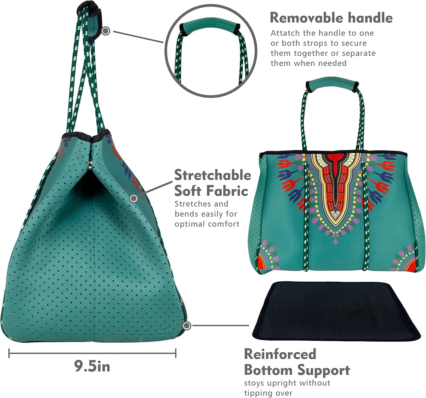 QOGiR Neoprene Multipurpose Beach Bag Tote with Inner Zipper Pocket … … … …