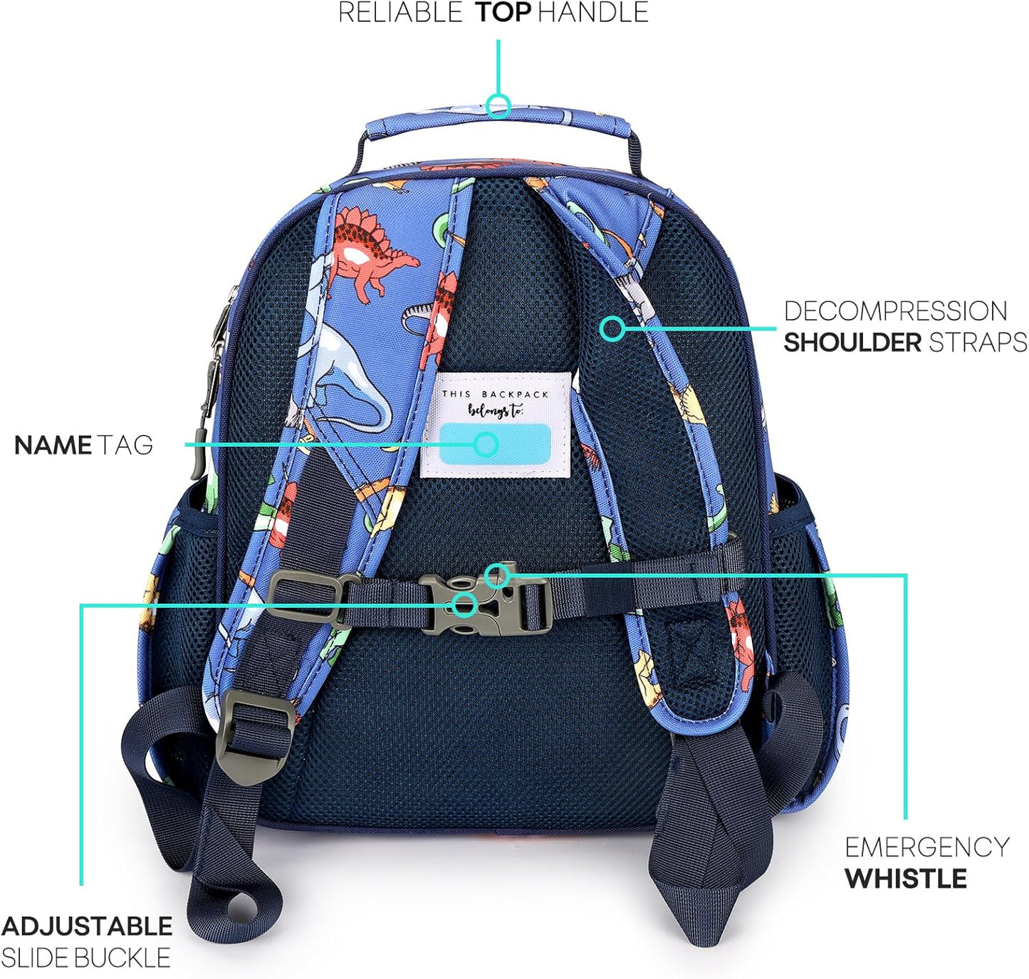 mibasies Toddler Backpack for Boys 2-4: Cute Kids Backpacks Boys - Preschool Kindergarten Backpack - Dinosaur MidnightBlue