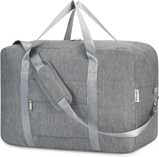 Carry on luaggage 22x14x9 Airlines Approved Foldable Carry on Bag Travel Duffel Packable Duffle Overnight for Women and Men 40L (Grey)