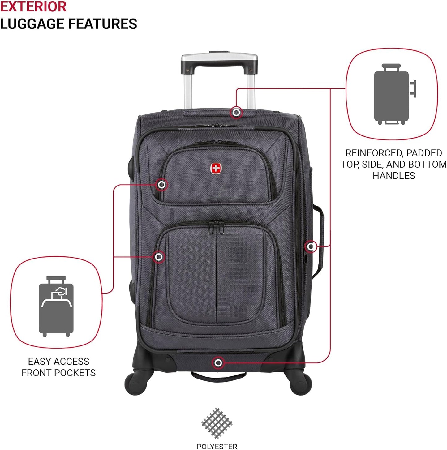 SwissGear Sion Softside Expandable Luggage with Spinner Wheels, Dark Grey, 2-Piece Set (21/25)