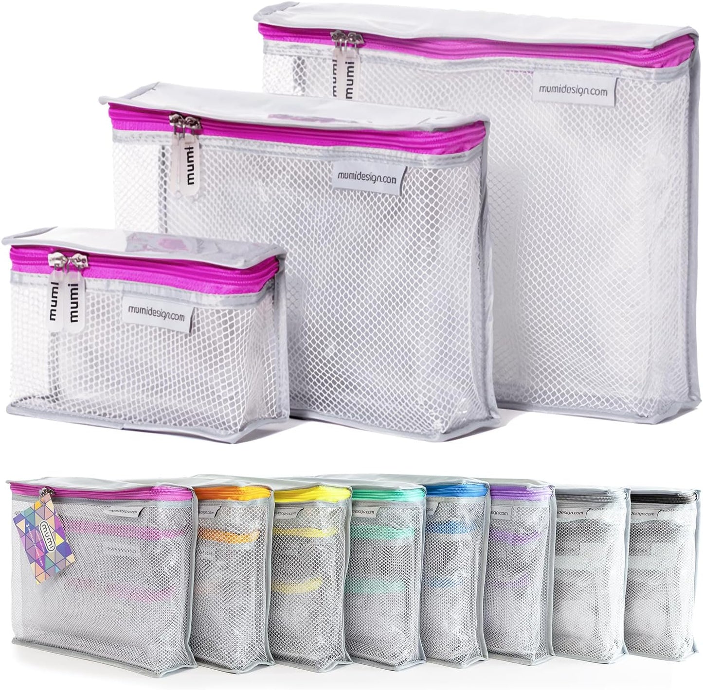 MUMI Travel Toiletry Bag Set of 3 – Clear TSA Approved Toiletry Bags for Women – Reusable Water-Resistant Makeup Organizer Pouches for Skincare, Cosmetics, Travel Accessories, Airport Packing - Pink