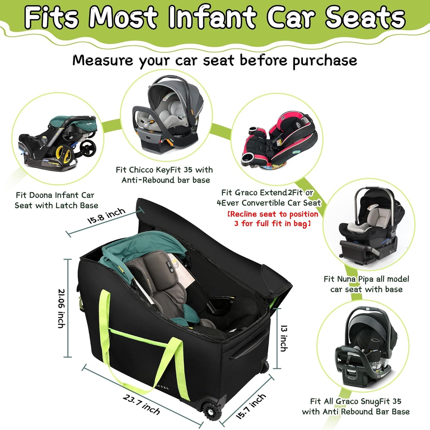 Baby Car Seat Travel Bag Fit Chicco Keyfit 35 and Anti-rebound Bar Base, Doona Car Seat Stroller and Base, Nuna Pipa Travel Bag, Infant Car Seat Bags for Air Travel, Doona Travel Bag
