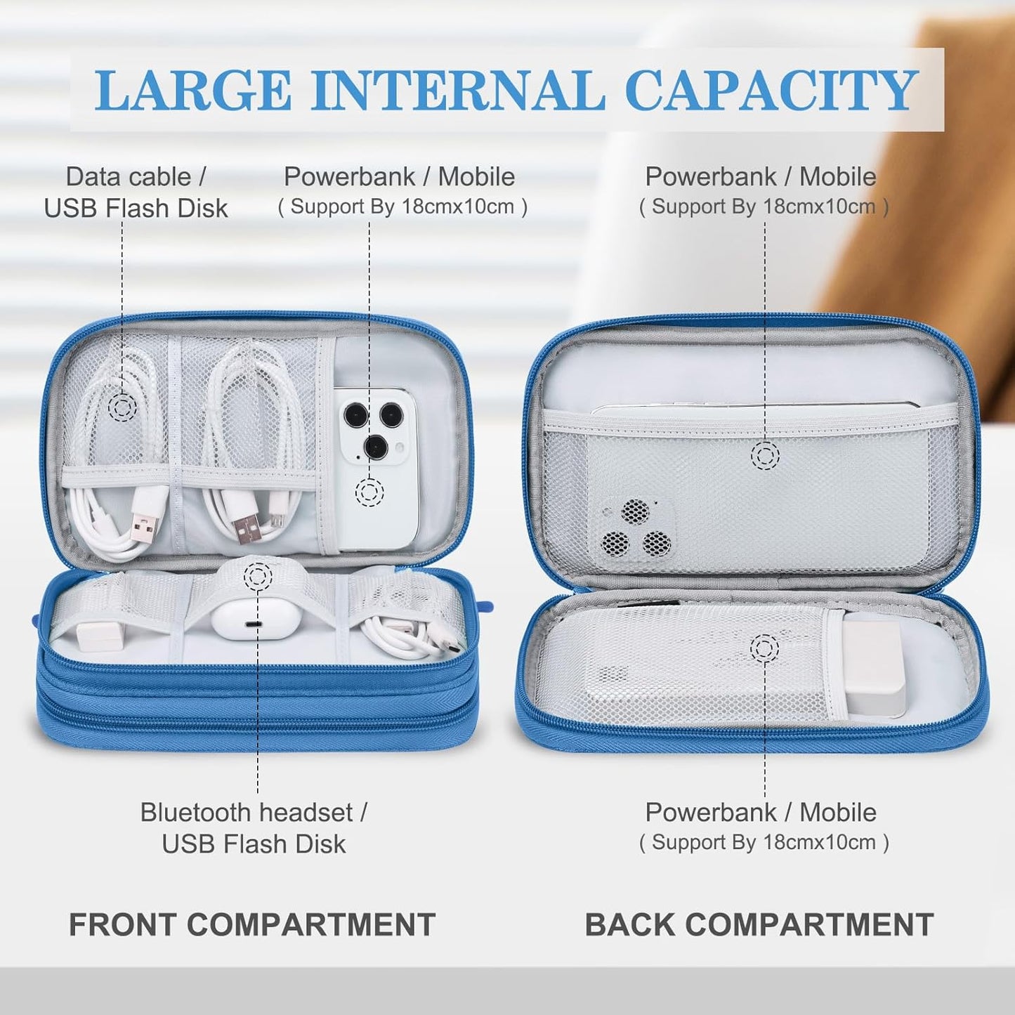 FYY Electronic Organizer, Travel Cable Organizer Bag Pouch Electronic Accessories Carry Case Portable Waterproof Double Layers Storage Bag for Cable, Cord, Charger, Phone, Earphone, Medium Size, Cyan