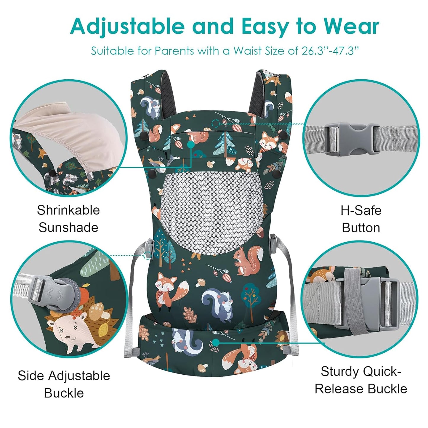Newborn Baby Front Carrier Backpack, Toddler Baby Body Carrier, 7-66 Lbs Ergonomic Design, Lumbar Support, Lightweight