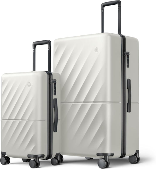NINETYGO Luggage Sets 2 Piece, Carry On Luggage Airline Approved, Large Checked Trunk Luggage with Smooth Spinner Wheels, Hard Case PC Suitcase Sets, TSA Approved, 20in/29in (Pearl White, Hudson)