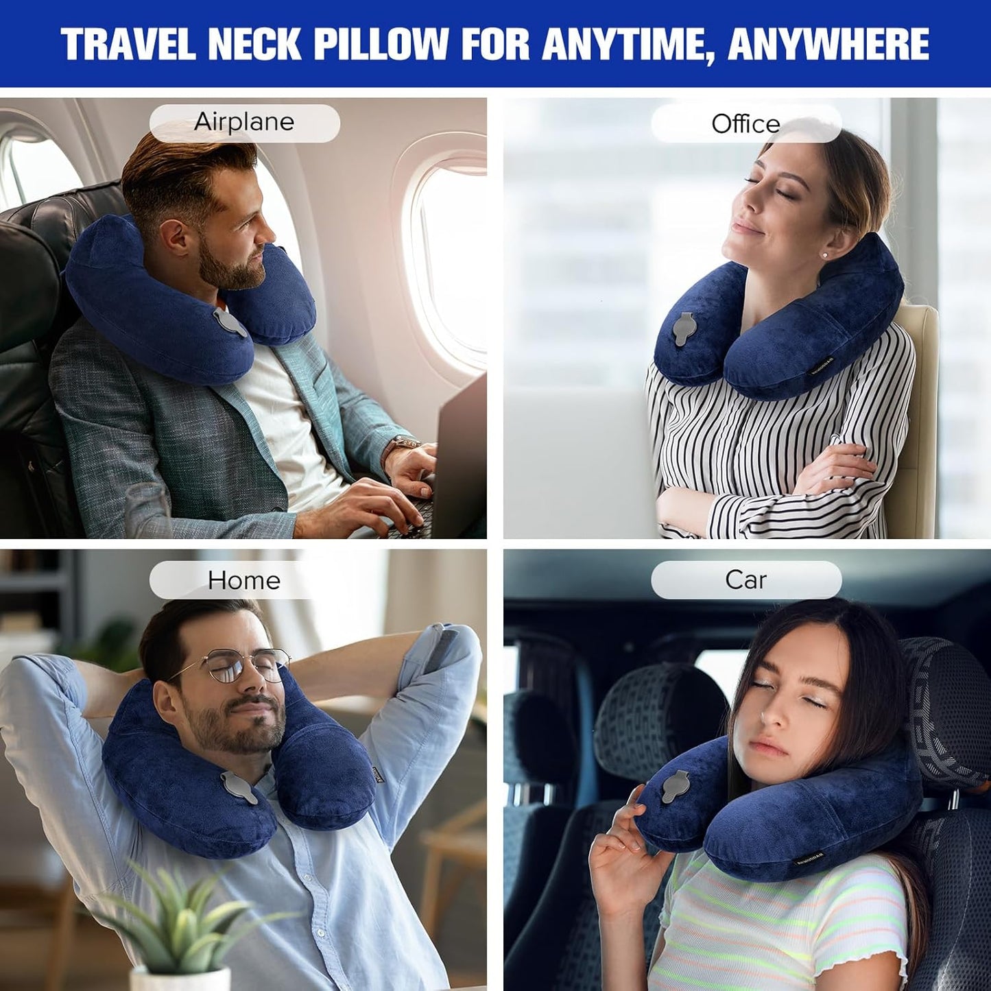 Rewondah Inflatable Travel Pillow for Sleeping Airplane - Inflatable Neck Pillow for Traveling on Plane with Washable Cover, Blow up Neck Travel Pillow for Airplanes, Cars - Portable and Comfortable