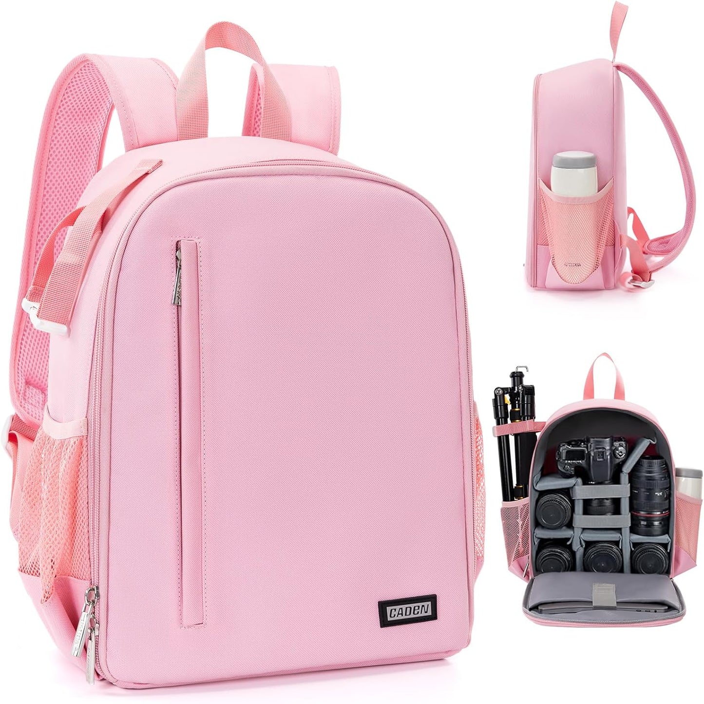 CADeN Camera Backpack Bag Professional for DSLR/SLR Mirrorless Camera Waterproof, Camera Case Compatible for Sony Canon Nikon Camera and Lens Tripod Accessories (Small, Pink)