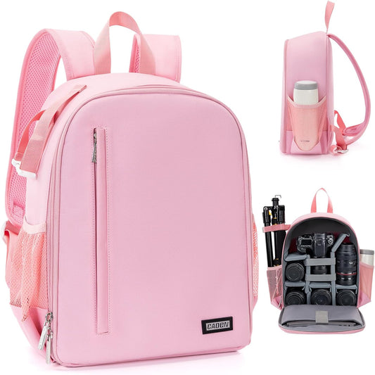 CADeN Camera Backpack Bag Professional for DSLR/SLR Mirrorless Camera Waterproof, Camera Case Compatible for Sony Canon Nikon Camera and Lens Tripod Accessories (Small, Pink)