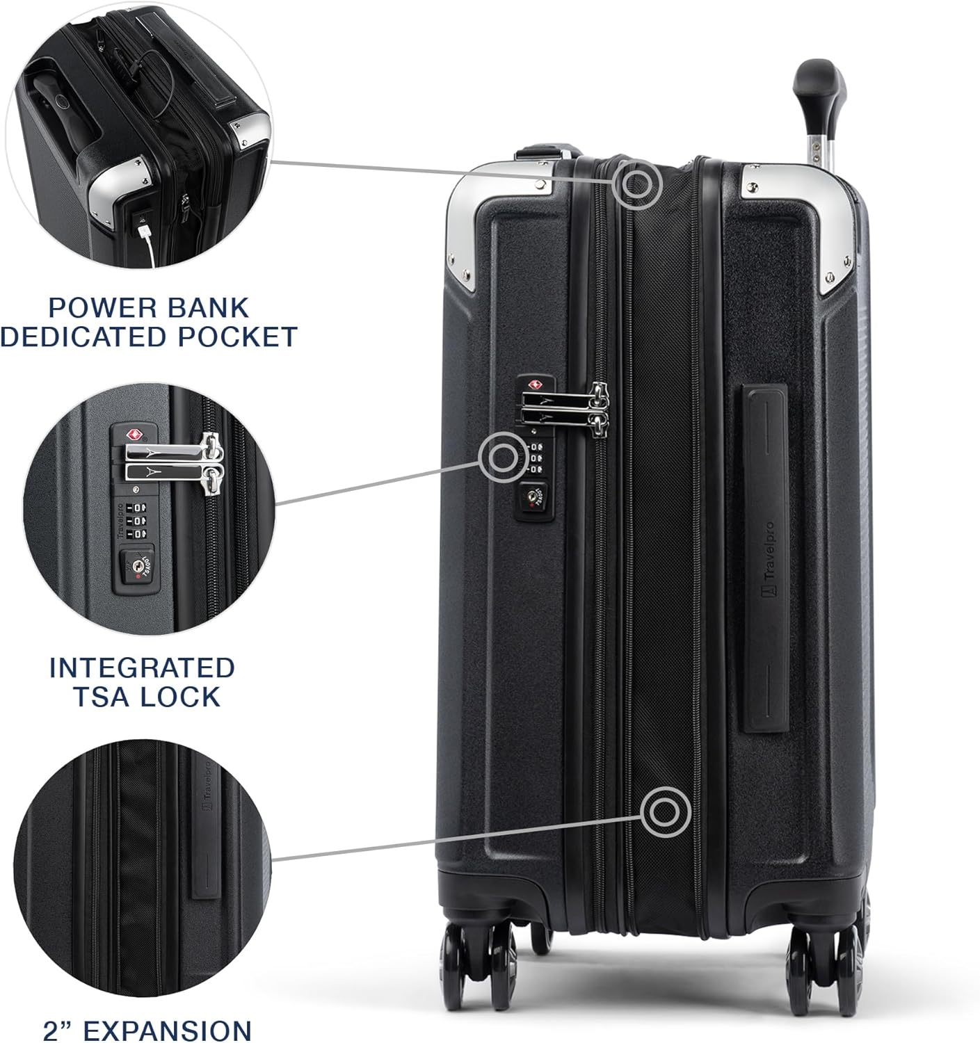 Travelpro Platinum Elite Hardside Expandable Carry on Luggage, 8 Wheel Spinner, TSA Lock, Hard Shell Polycarbonate Suitcase, Shadow Black, Carry on 21-Inch