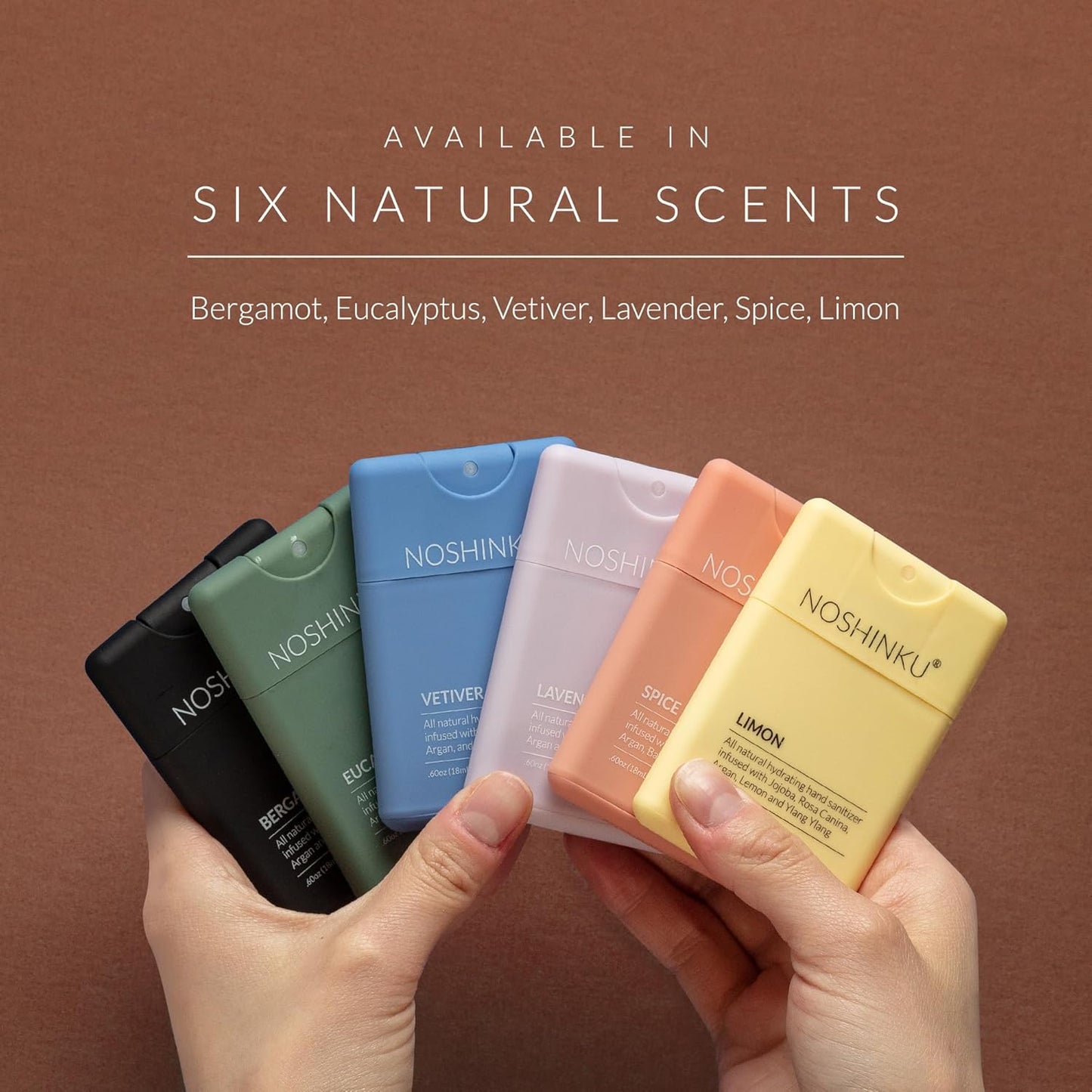 Noshinku - Refillable Hand Sanitizer Orange Coriander 3-Pack, Travel Size Spray, Hydrating Botanical Oils, Natural Ingredients, All Natural Fragrances, Sugarcane Derived Alcohol, No Parabens, No Dyes