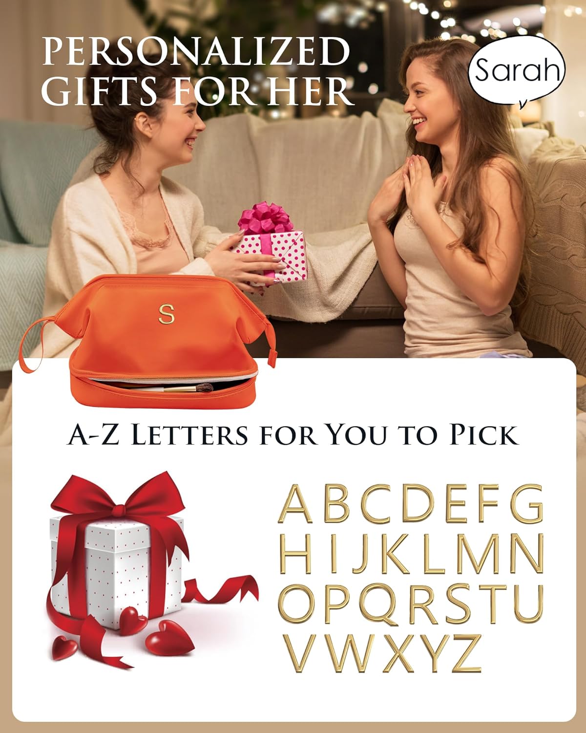 Birthday Gifts for 10 11 12 13 14 15 16 Year Old Girls-Makeup Bags, Personalized Double Layer Cosmetic Bag with Makeup Brush Organizer, Grandma Birthday Gifts, Gifts for Women Friends