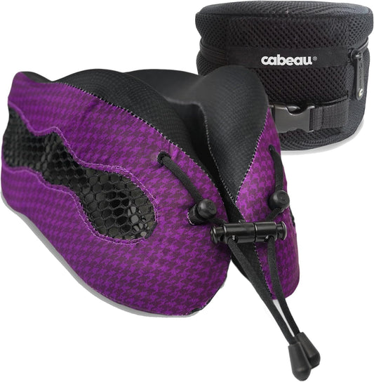 Cabeau Long Haul Flight Cooling Travel Neck Pillow – Evolution Cool – Supportive Memory Foam with Airflow Vents – Compact with Carrying Case (Purple)