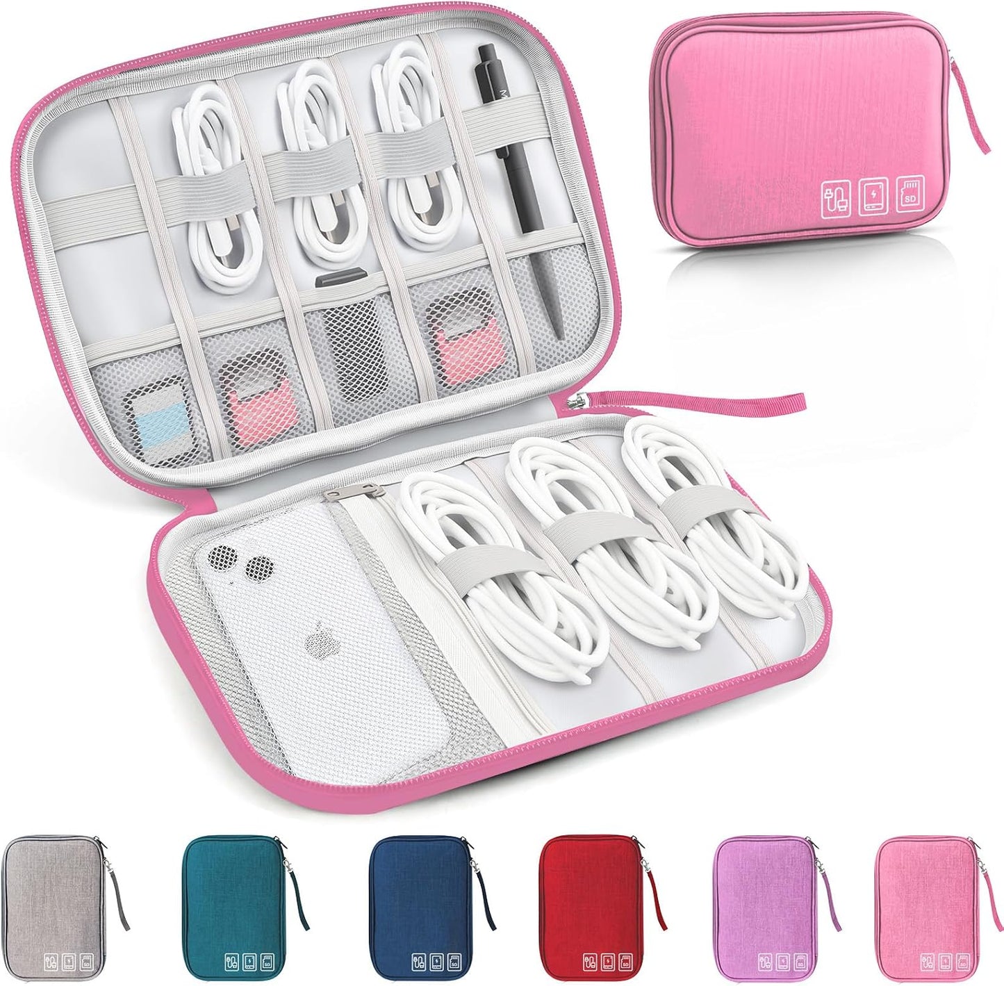 Travel Cable Organizer Bag, Electronics Organizer Tech Pouch with Double Layers for Cords, Chargers, Phone, Earphones, USBs, SD Cards - Travel Essentials Portable Waterproof Tech Pouch