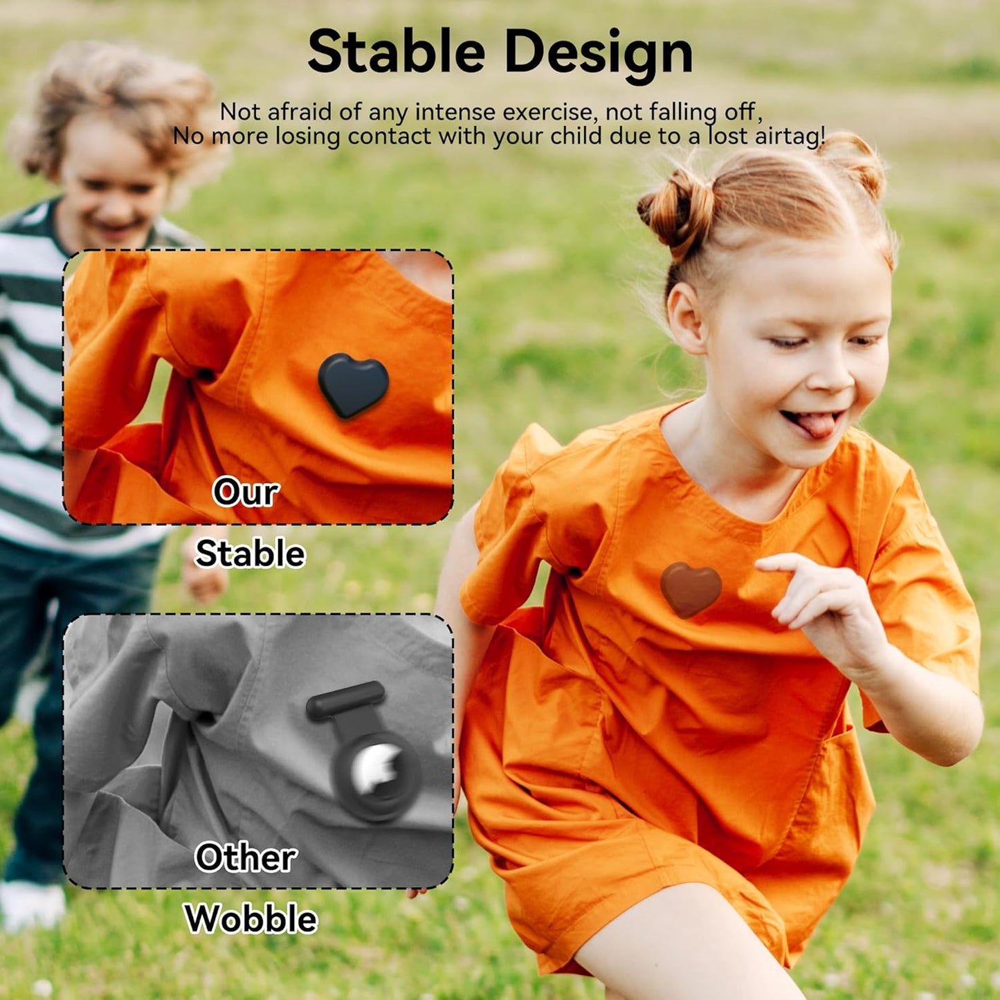 DDJ for AirTag Holder for Kids (2 Pack), Hidden Silicone Case for Apple AirTag GPS Tracker Kids with Invisible Pin, Anti Lost, for Elderly/Luggage/Clothing/Shoes/Backpack/Family Travel (Black+Blue)