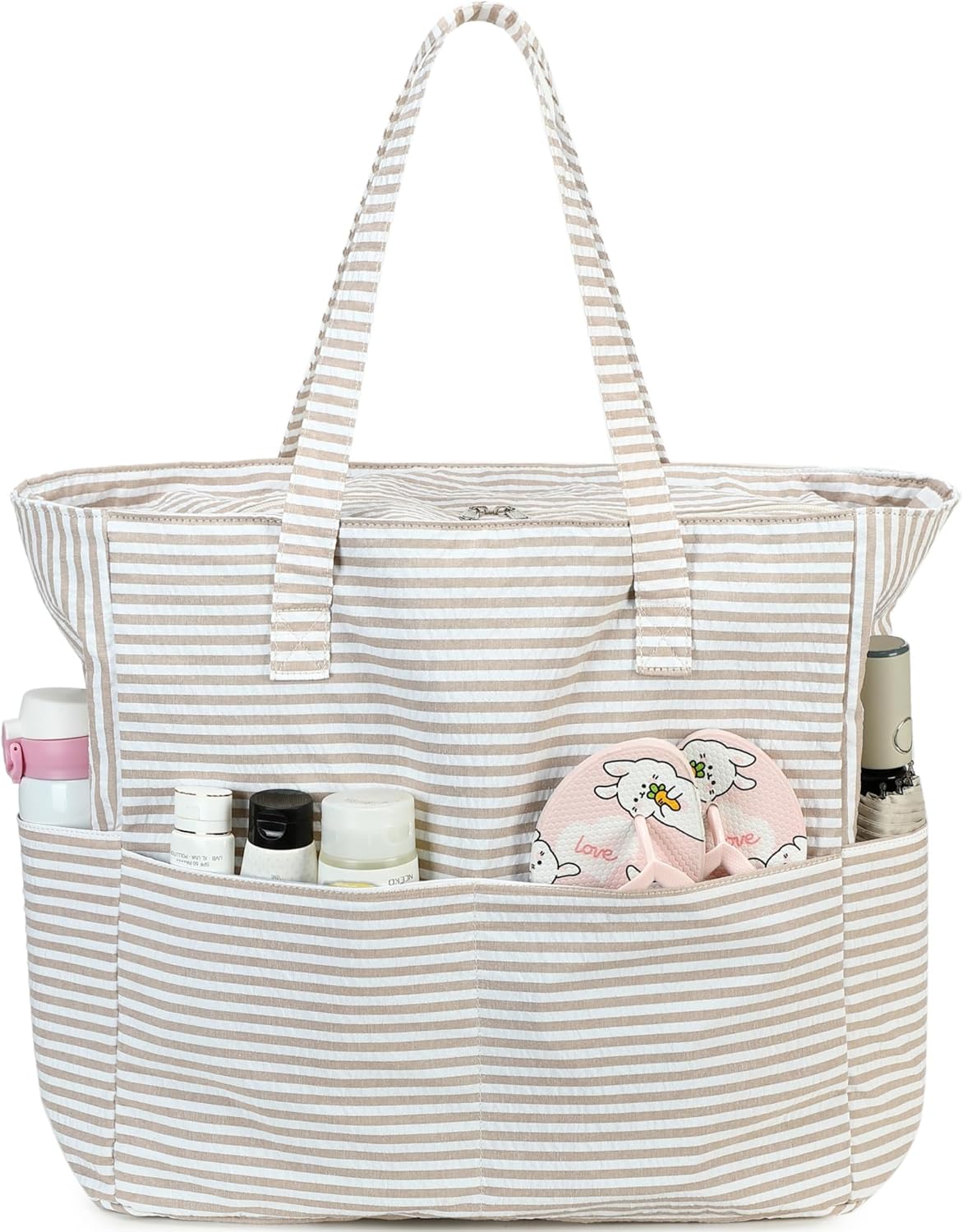 LEDAOU Beach Bag Waterproof Sandproof Women Tote Bag Pool Bag with Zipper for Gym Grocery Travel with Wet Pocket