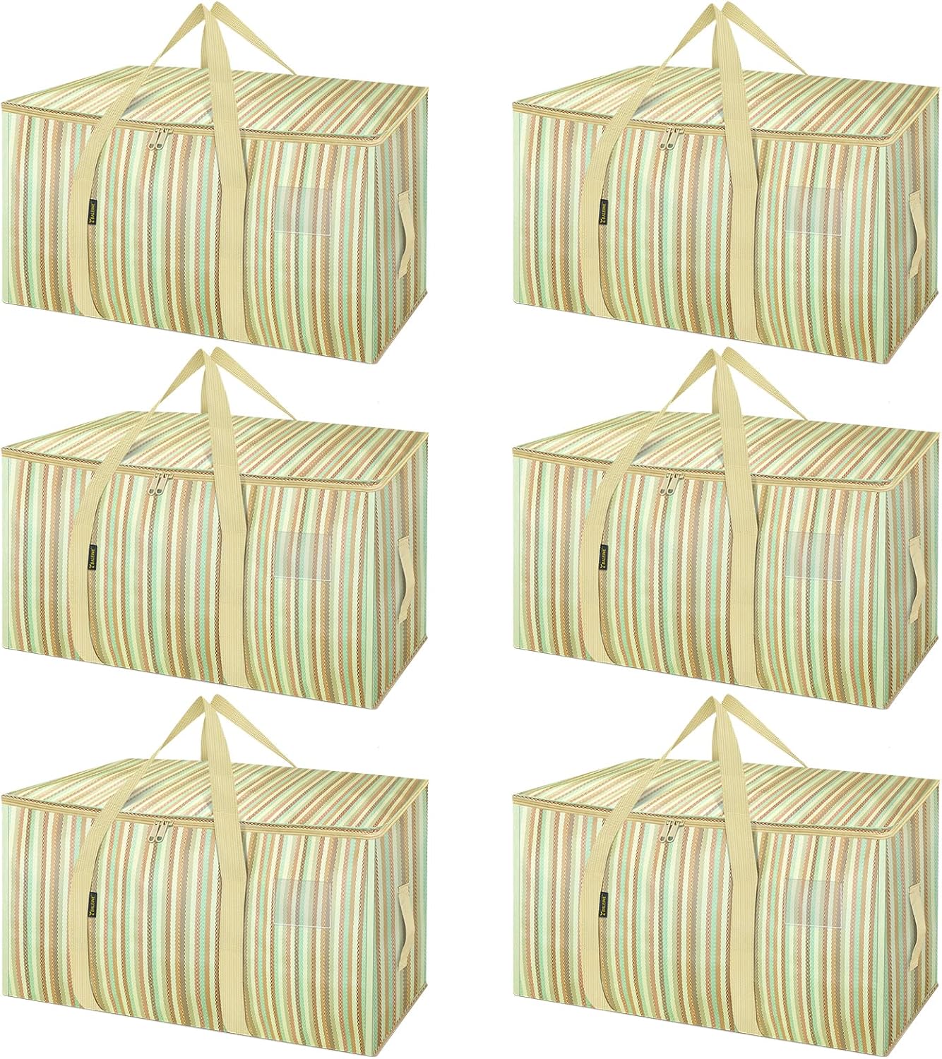 BALEINE 6-Pack Oversized Moving Bags with Reinforced Handles, Heavy-Duty Storage Tote for Clothes, Moving Supplies (Color Strip, 6-Pack)
