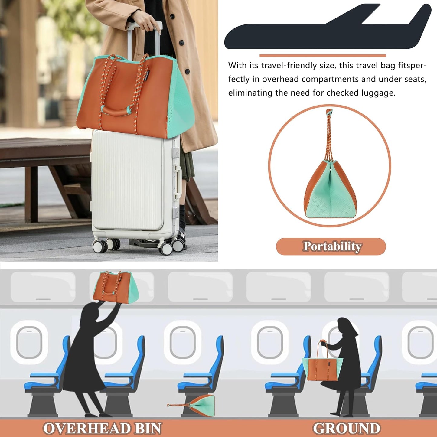 QOGiR Neoprene Multipurpose Beach Bag Tote with Inner Zipper Pocket … … … …