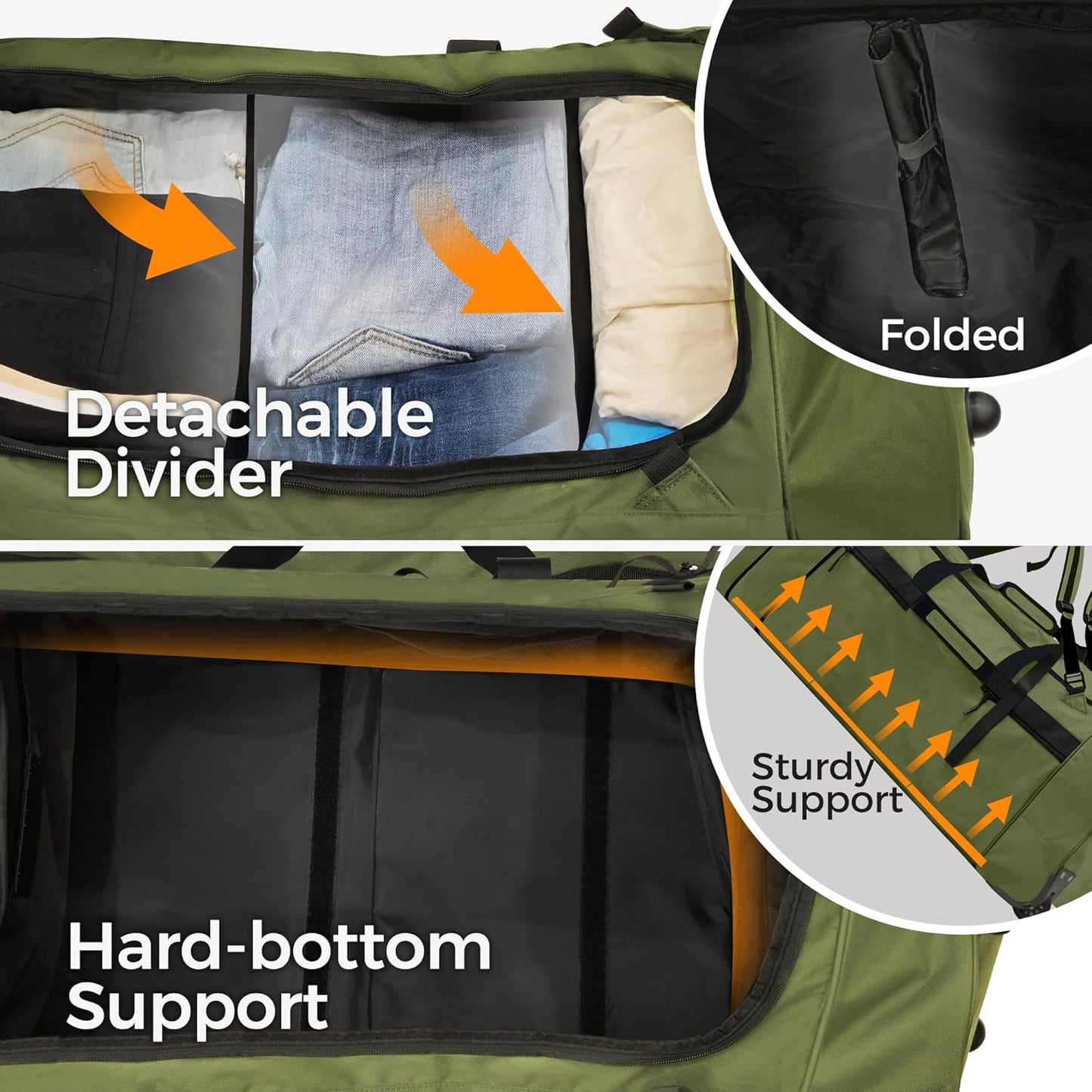 110L/120L Rolling Duffel Bag with Wheels - 28" No-Sag Design for Heavy Loads, Waterproof Travel Duffel w/Shoulder Straps and Dividers, Foldable Lightweight Design for Camping/Cargo/Air Travel