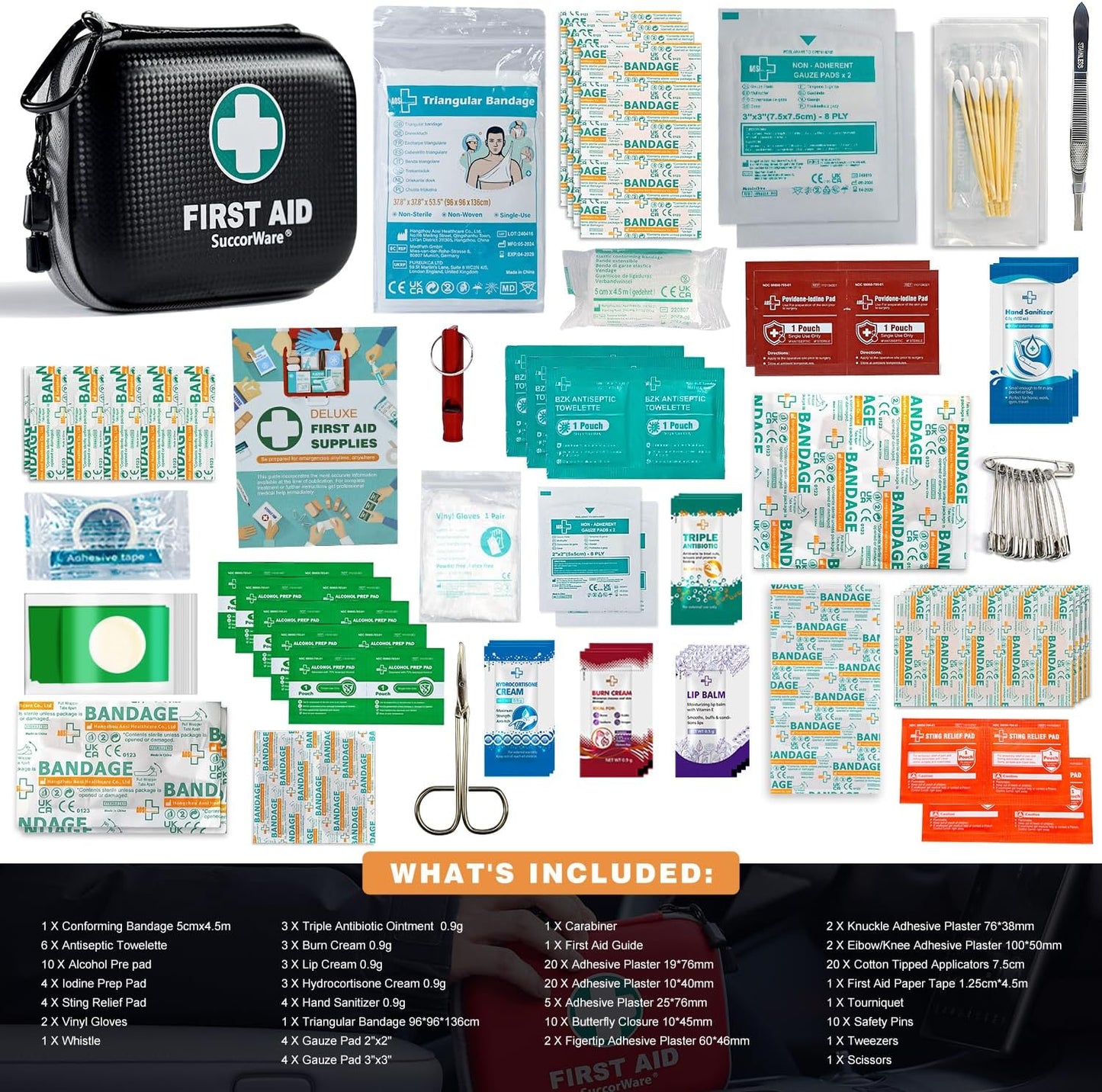 150 Pieces Mini First Aid Kit - Small Medical Kit with Hard Shell - Emergency First Aid Kit for Car, Travel, Home, Outdoor, Office, Camping, Hiking (Black)