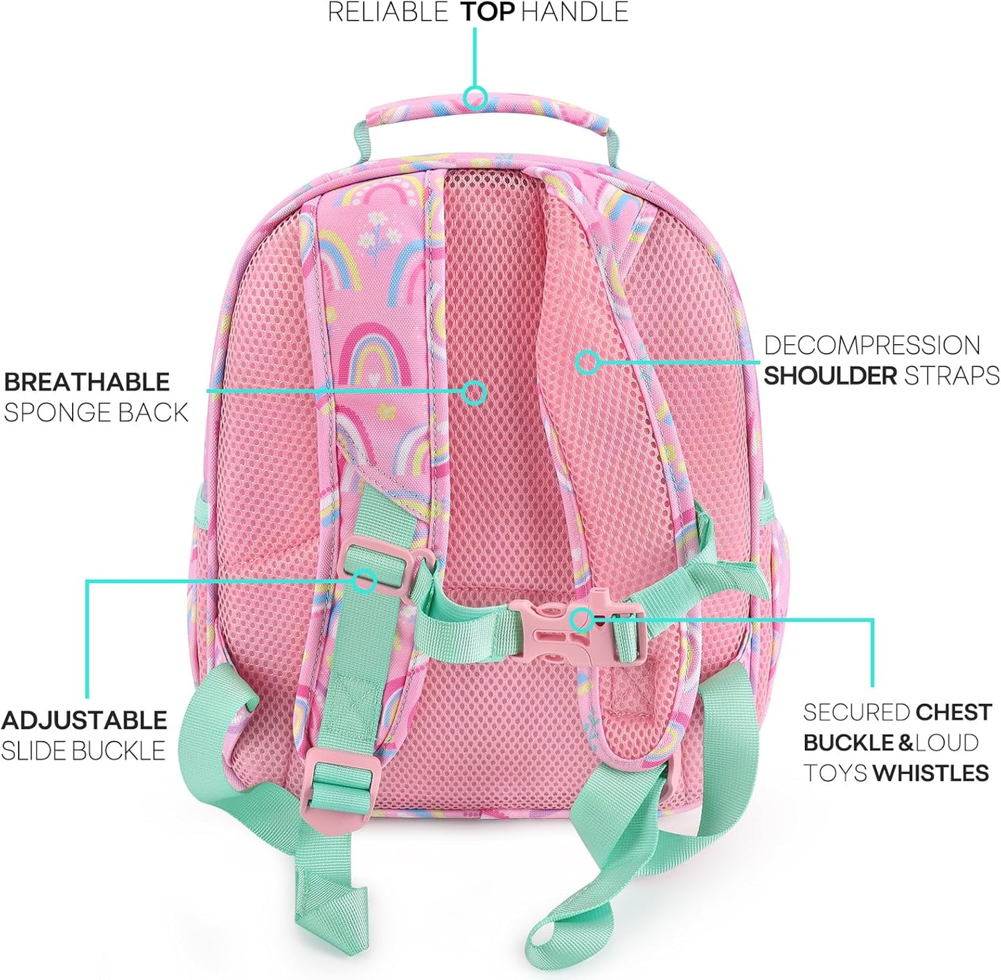 mibasies Girls Backpack 5-8: Lightweight Kids Backpacks for Girls - Girl Bookbag for Elementary School - Rainbow Pink
