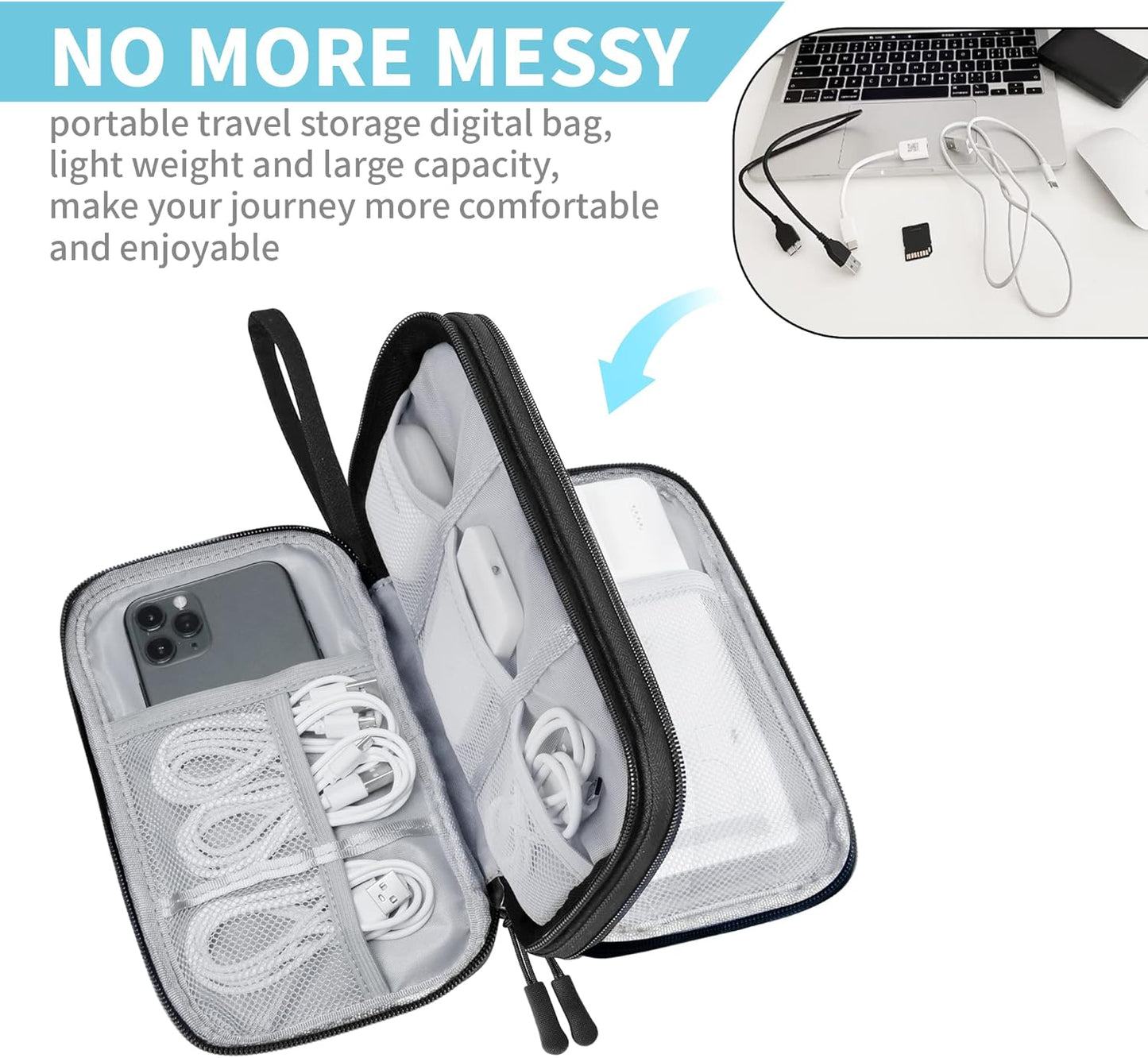 Electronics Travel Organizer,Portable Waterproof Electronic Travel Storage Bag for Small Charging Cord Storage,Charger,Small Electronics,SD Card etc,for Travel,Business - Black