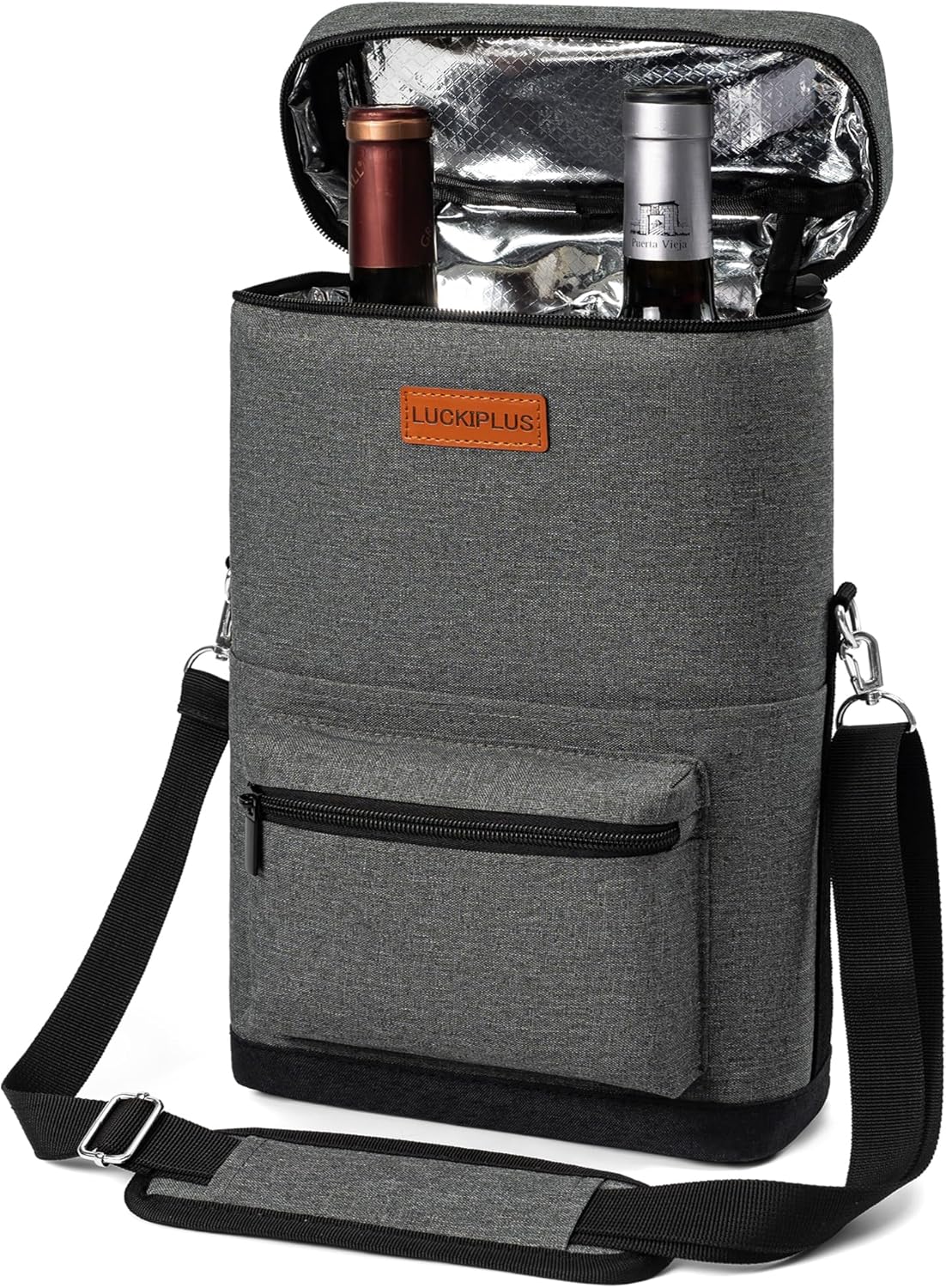 2 Bottle Wine Bag Carrier Tote, Portable Wine Cooler Bag with Padded Shoulder Strap, Versatile Liquor Case for Picnic Travel Birthday Party Coolest Gift for Women Men Wine Lovers Grey