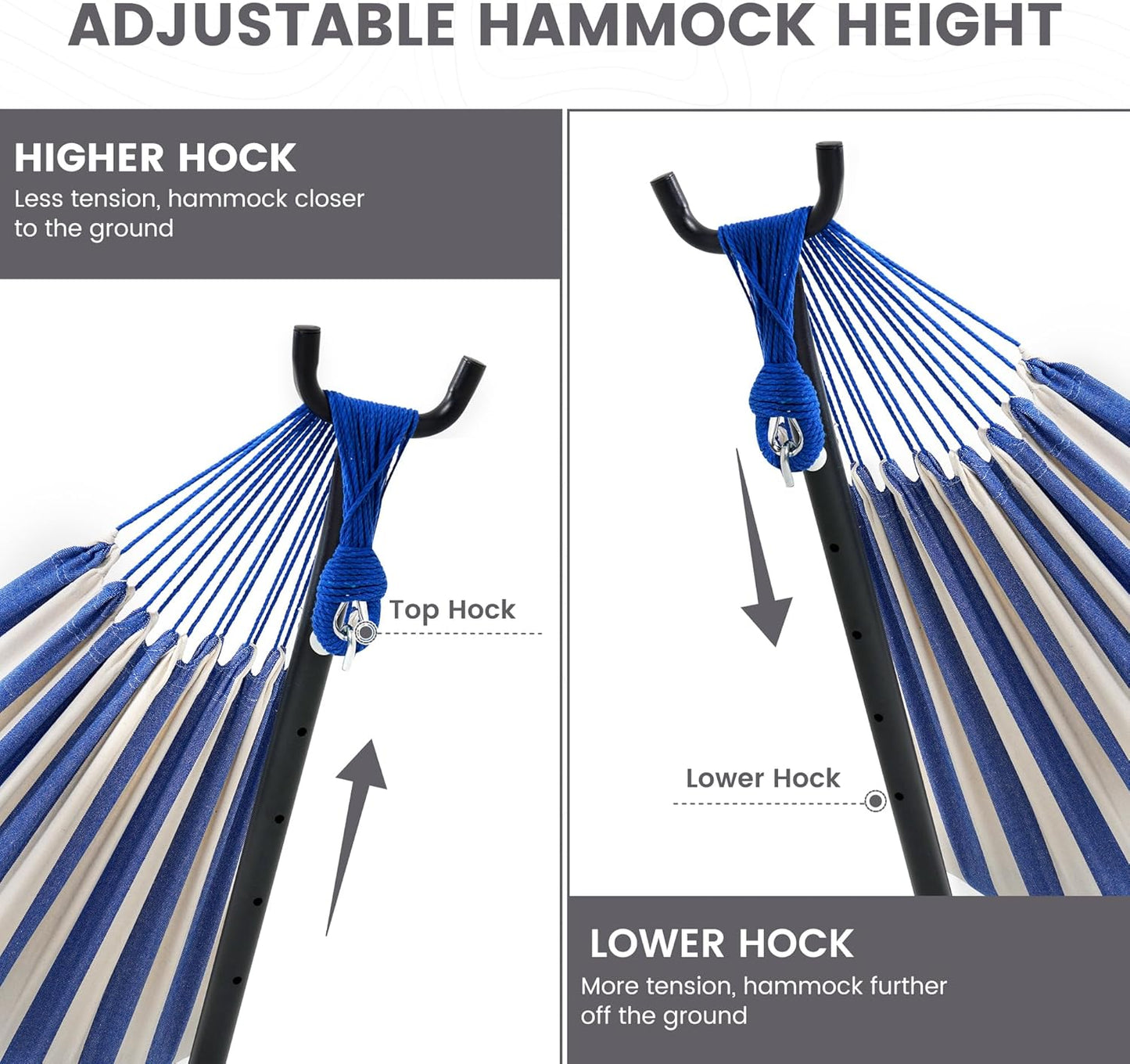 Lazy Daze Hammocks Double Hammock with 9 ft Space-Saving Steel Stand Includes Portable Carrying Case, 450 Pounds Capacity (Blue White)