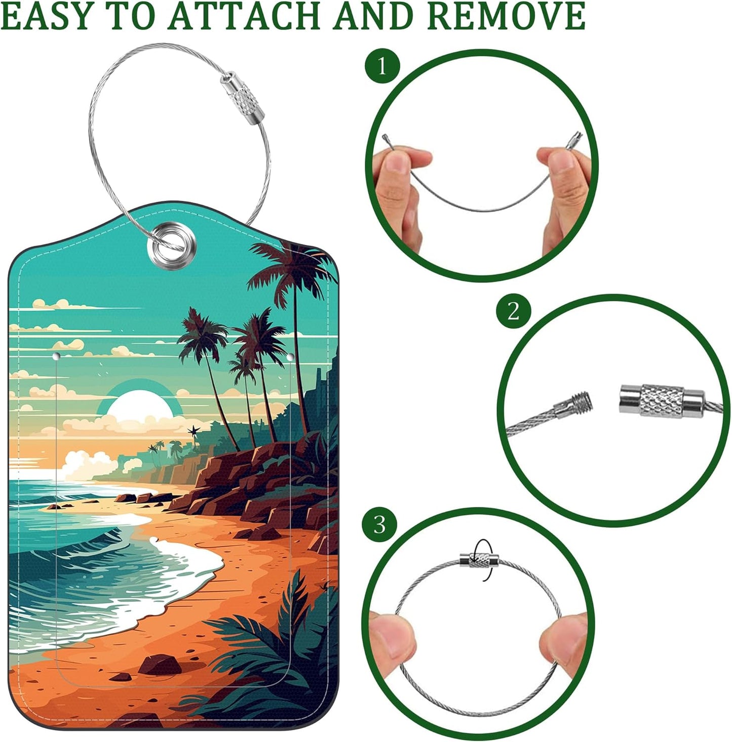 2 PCS Leather Luggage Tags for Suitcase Sea and Beach Coastal Landscape Travel Luggage Tag with Privacy Flap Name ID Label and Metal Loop for Travel Bag Suitcase