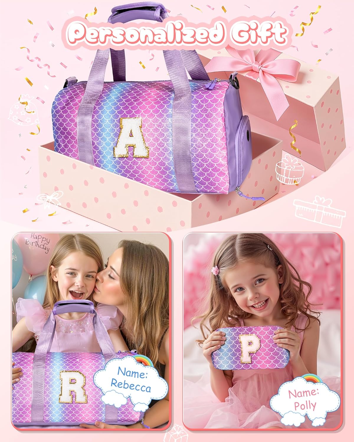 Christmas Gifts for Kids-Girl Gym Bag with Shoe Compartment, Kid Personalized Weekender Overnight Bags, Initial Travel Tote with Makeup Pouch, Graduation Gift for Girls (Letter Y)