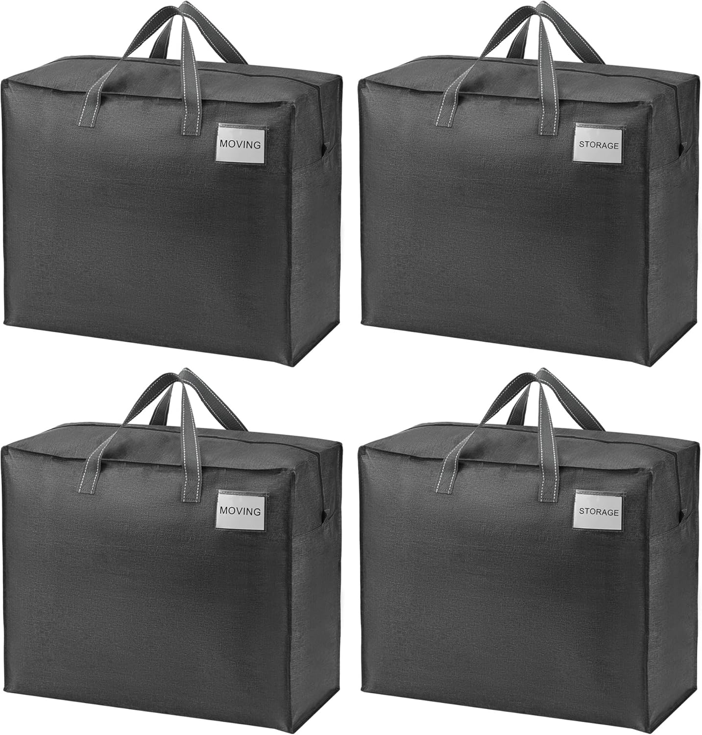 VENO 4 Pack Heavy Duty Moving Bags, Storage Bags, Packing Supplies, Top Zipper, Storage Totes for Camping, Clothes, Bedding, Comforters, Pillows (22 Gallon Dark Gray, 4 Pack)